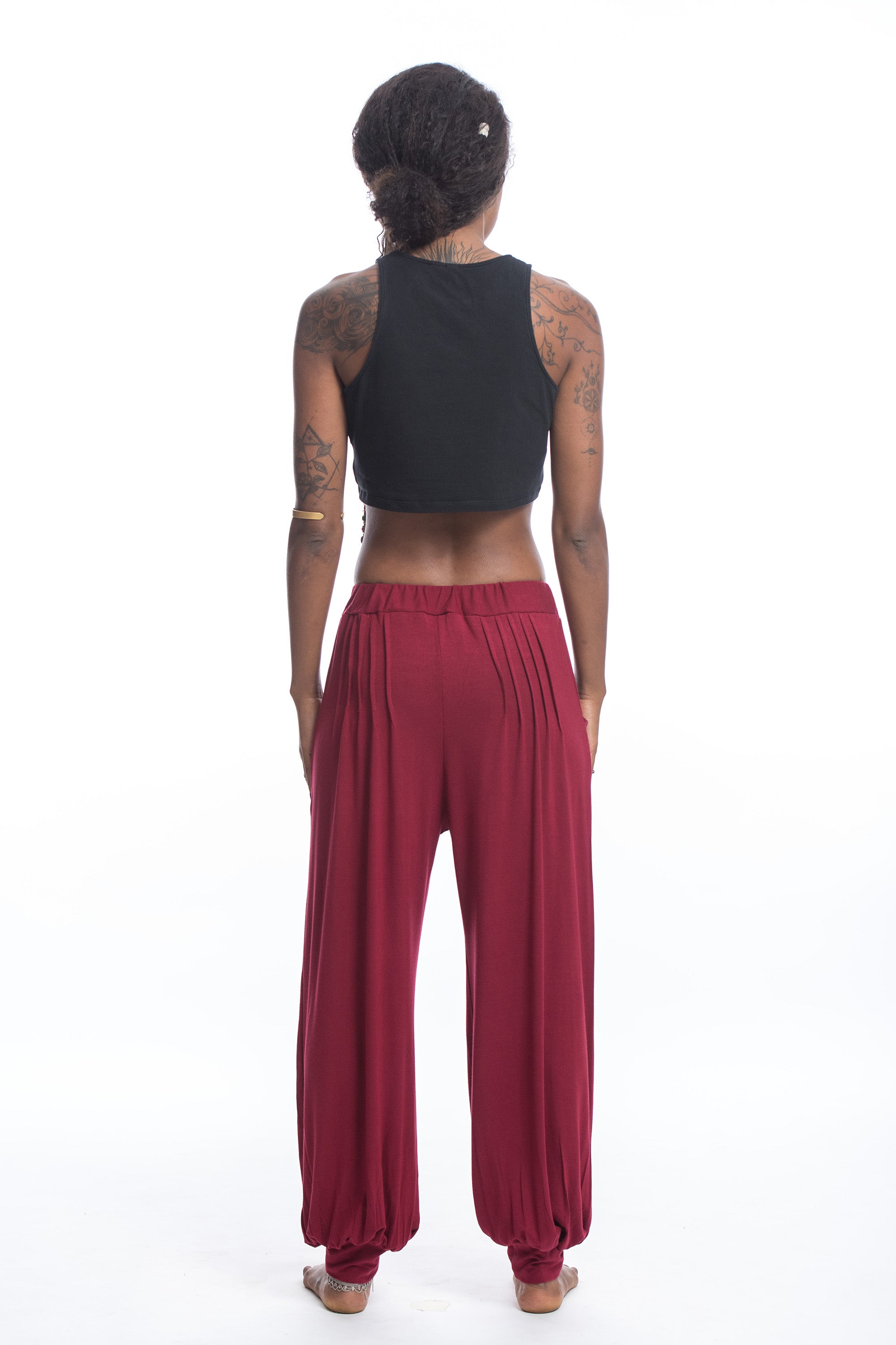 Soft Flex Womens Harem Pants in Solid Red