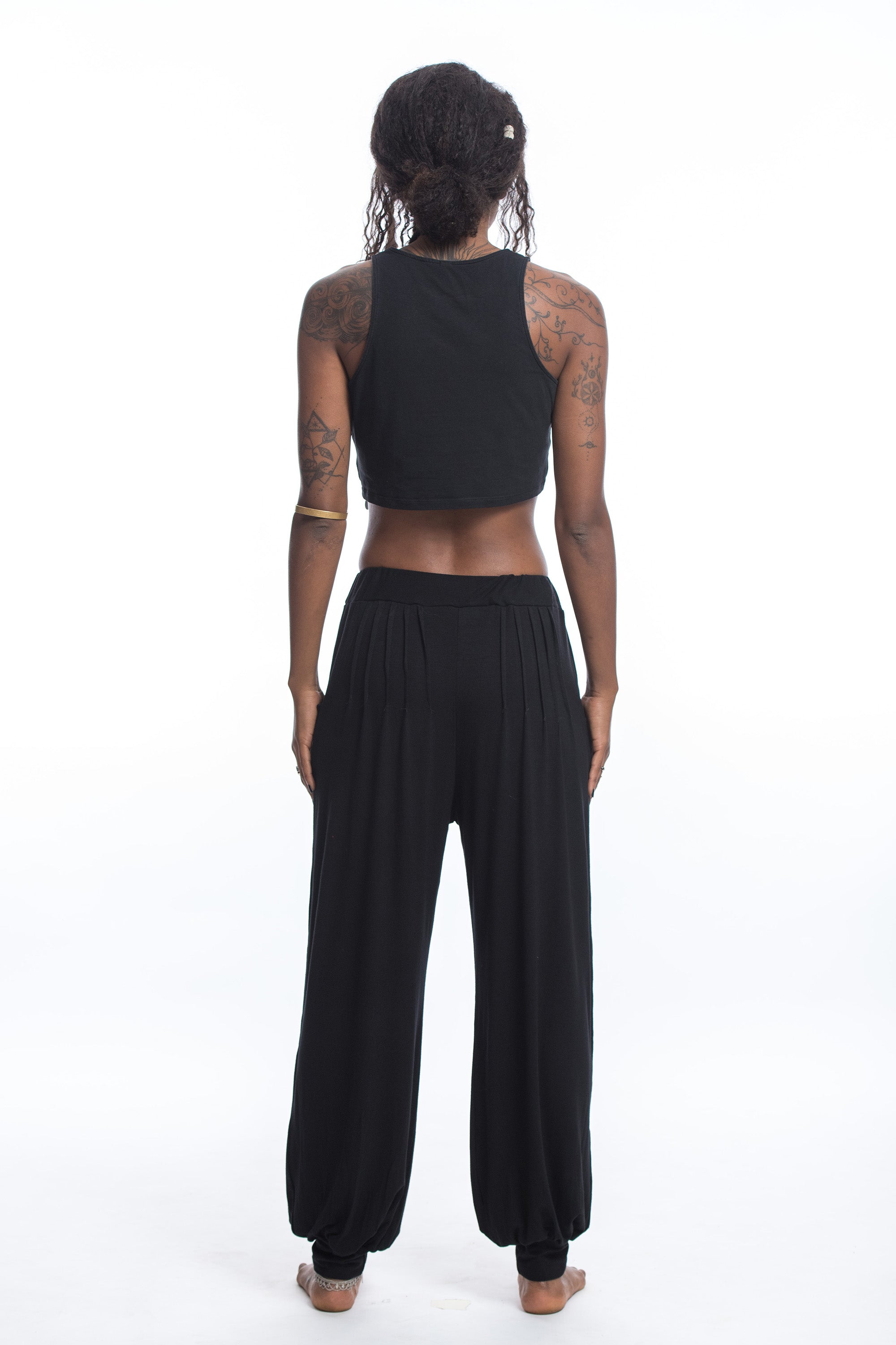 Soft Flex Womens Harem Pants in Solid Black