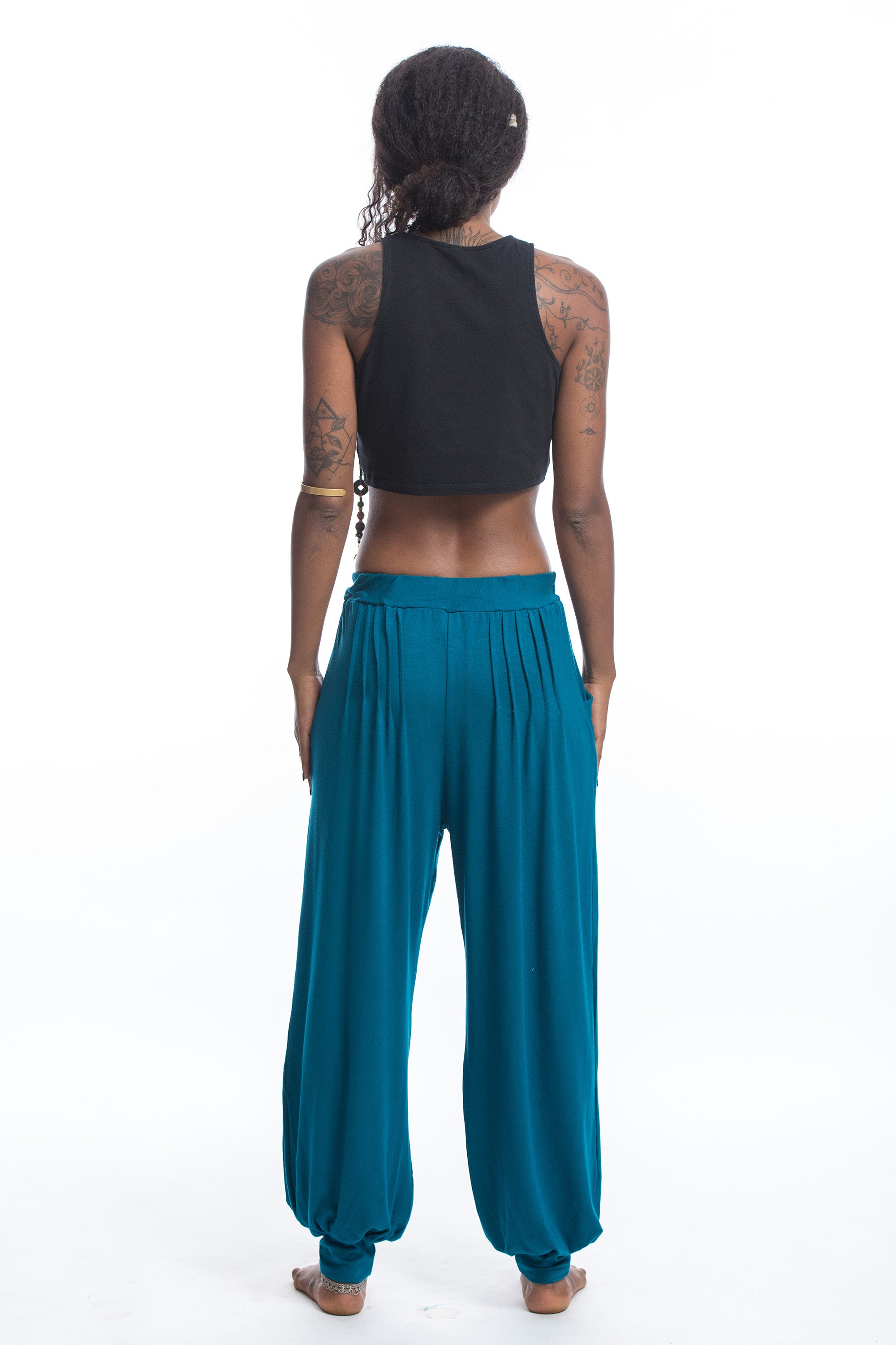 Soft Flex Womens Harem Pants in Solid Blue