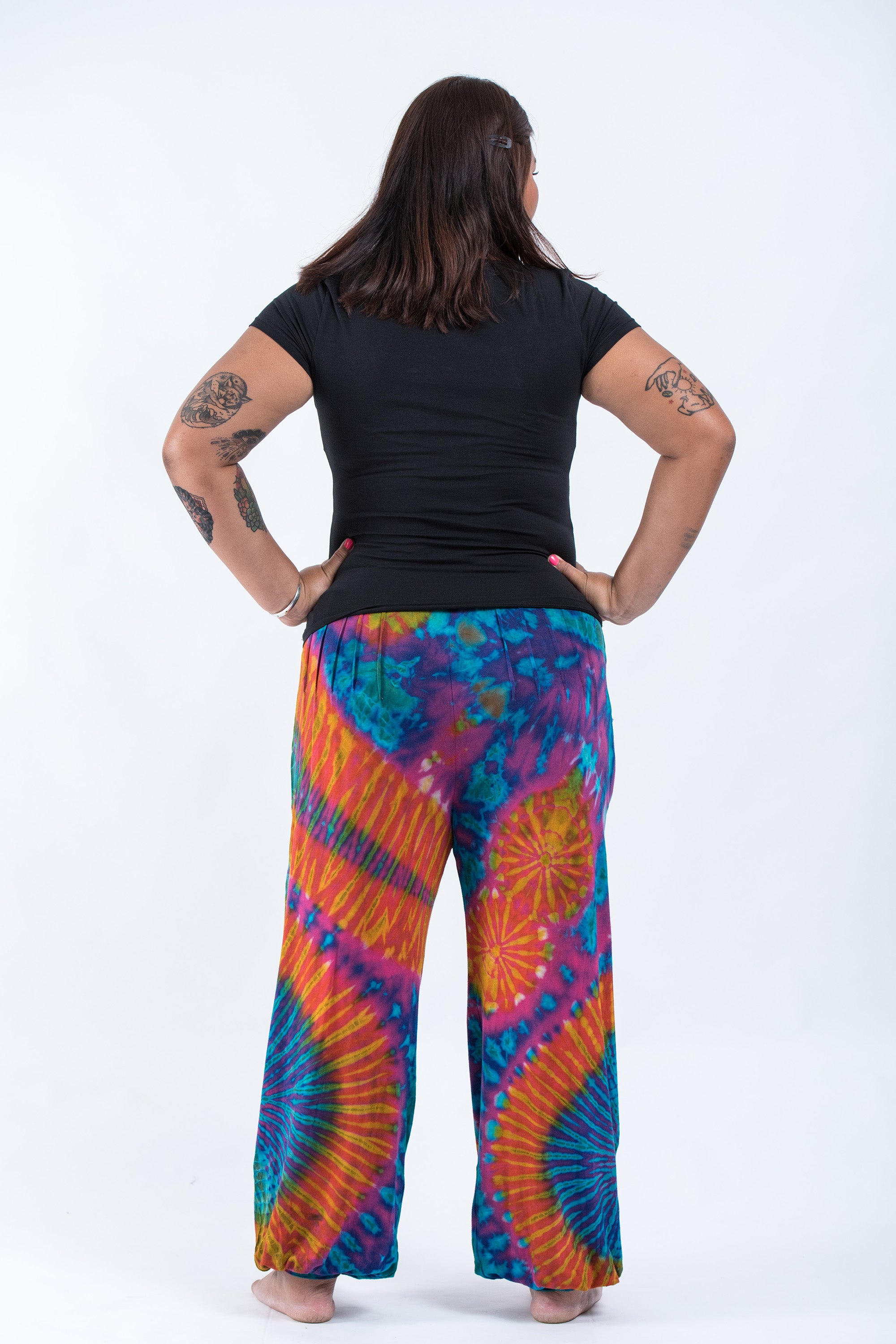 Plus Size Soft Flex Womens Tie Dye Harem Pants in Blue Orange