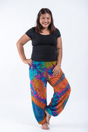 Plus Size Soft Flex Womens Tie Dye Harem Pants in Blue Orange