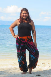 Plus Size Soft Flex Womens Tie Dye Harem Pants in Festival Black