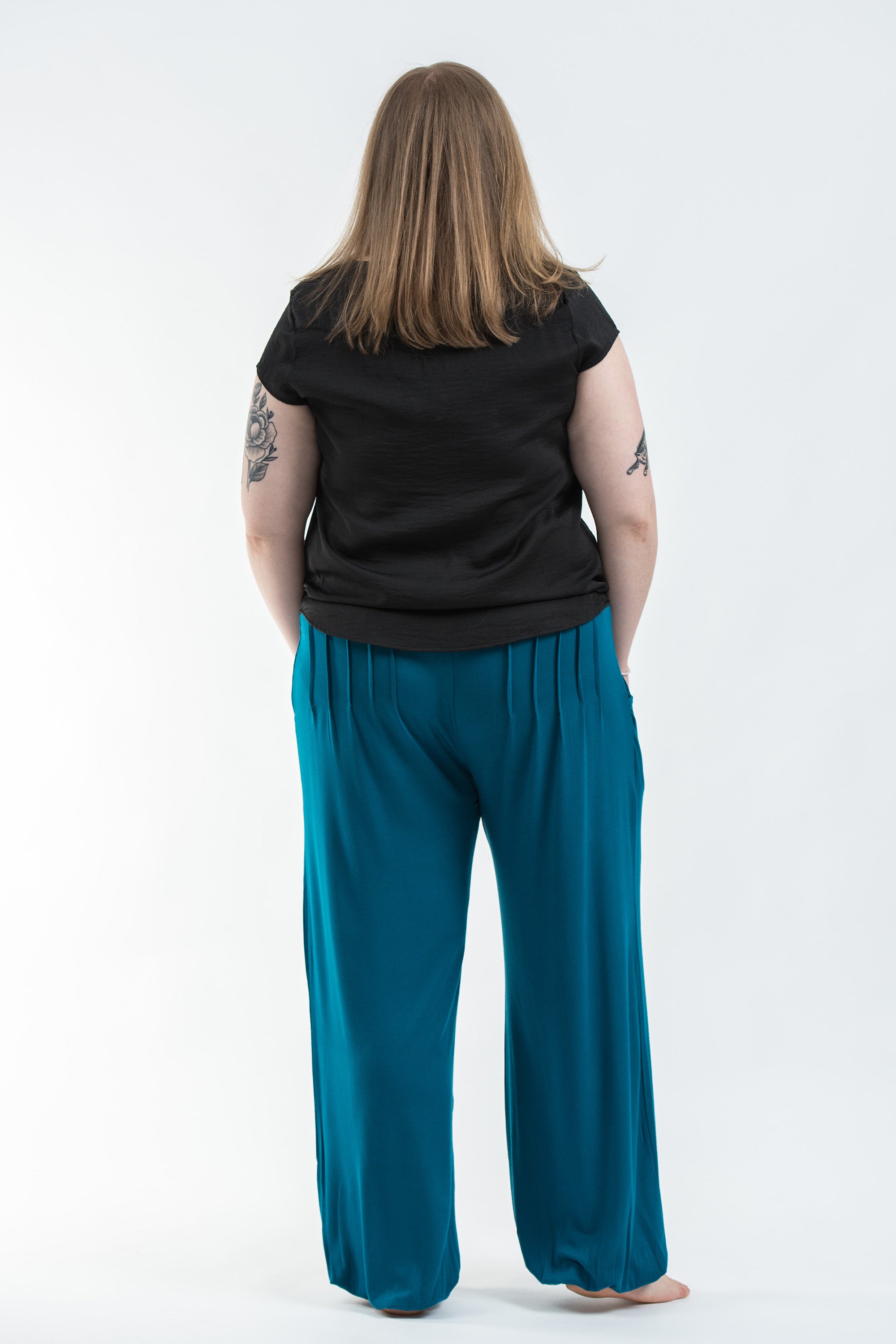 Plus Size Soft Flex Womens Harem Pants in Solid Blue