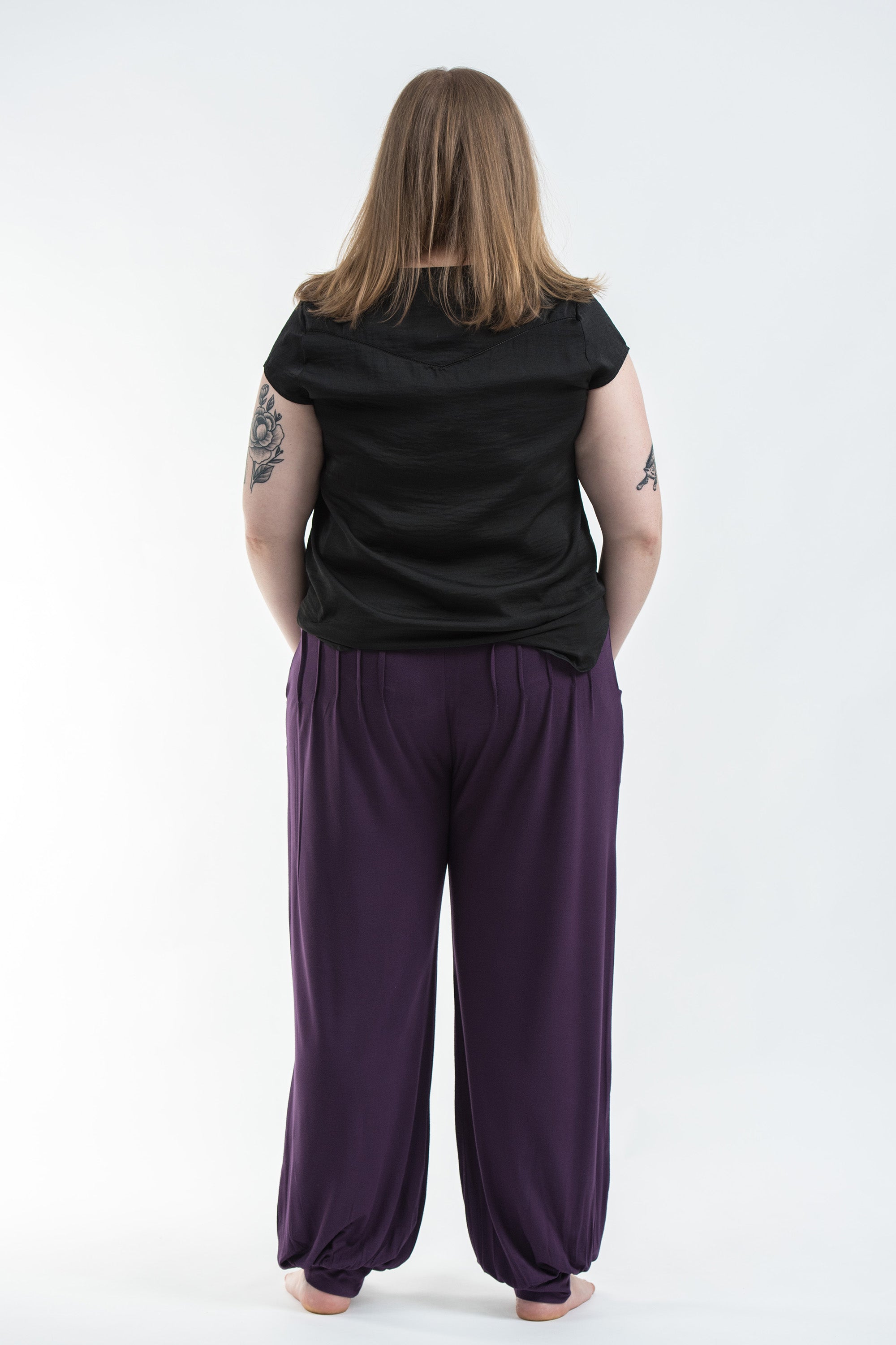 Plus Size Soft Flex Womens Harem Pants in Solid Purple