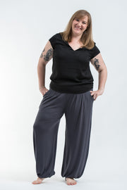 Plus Size Soft Flex Womens Harem Pants in Solid Gray