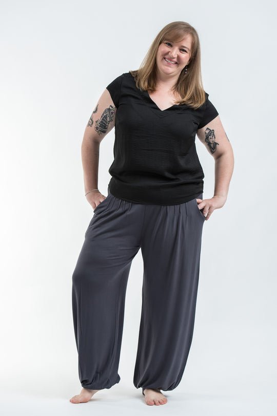 Plus Size Cotton Women Harem Pants in Solid Gray