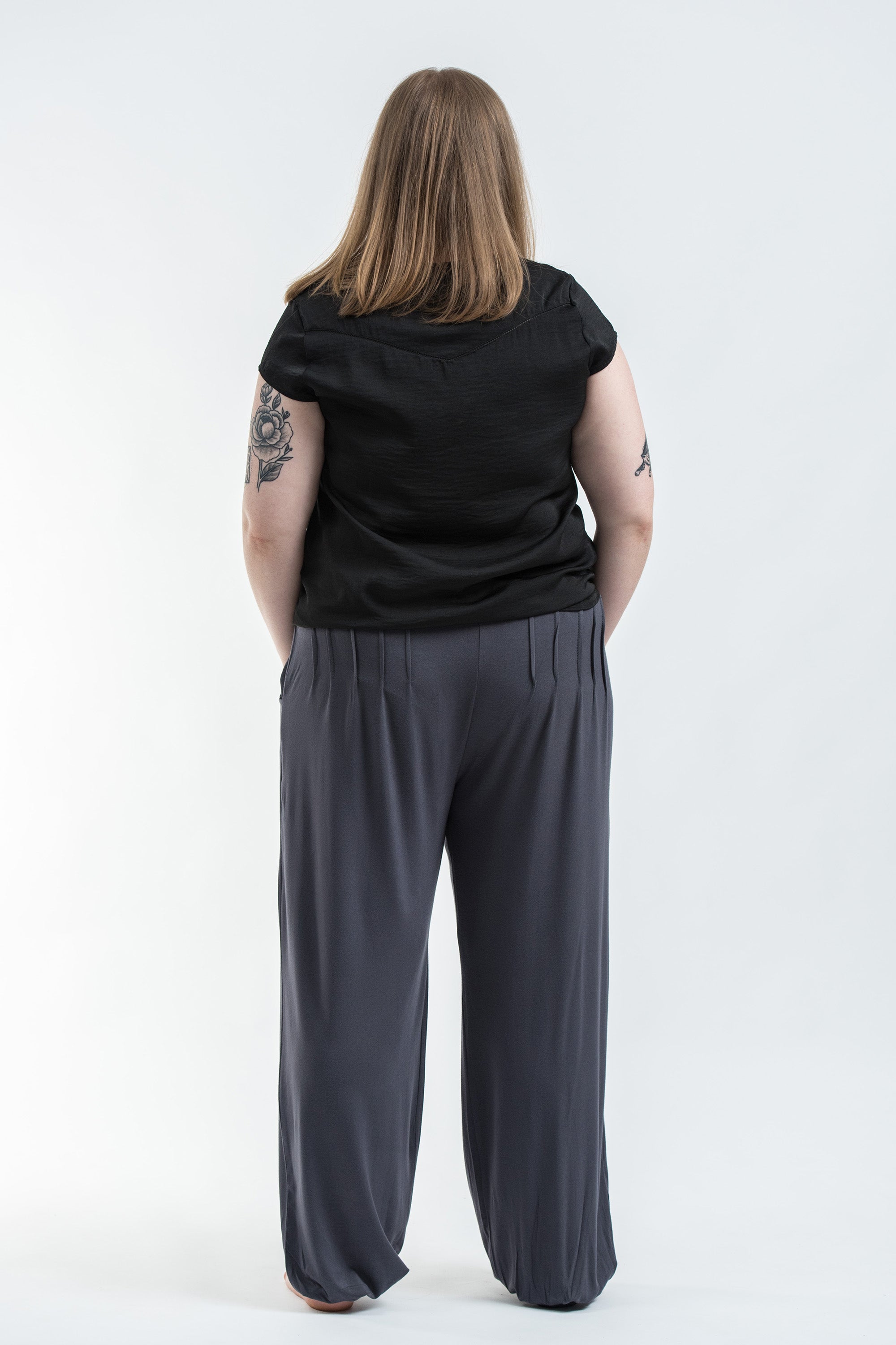 Plus Size Soft Flex Womens Harem Pants in Solid Gray