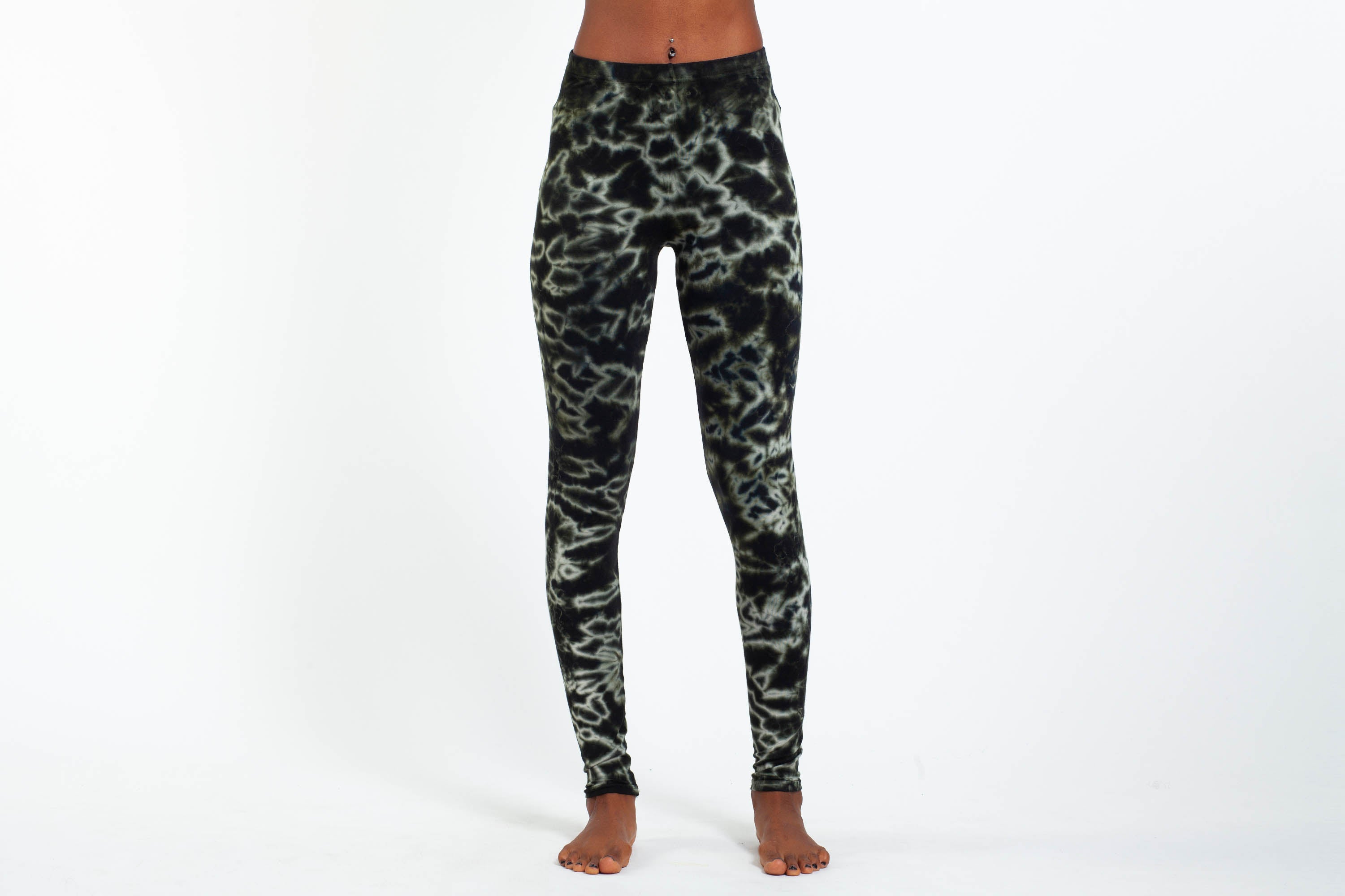 Marble Tie Dye Cotton Leggings in Dark Green