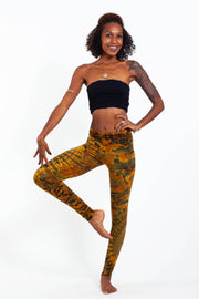 Oval Swirls Tie Dye Cotton Leggings in Yellow Gold