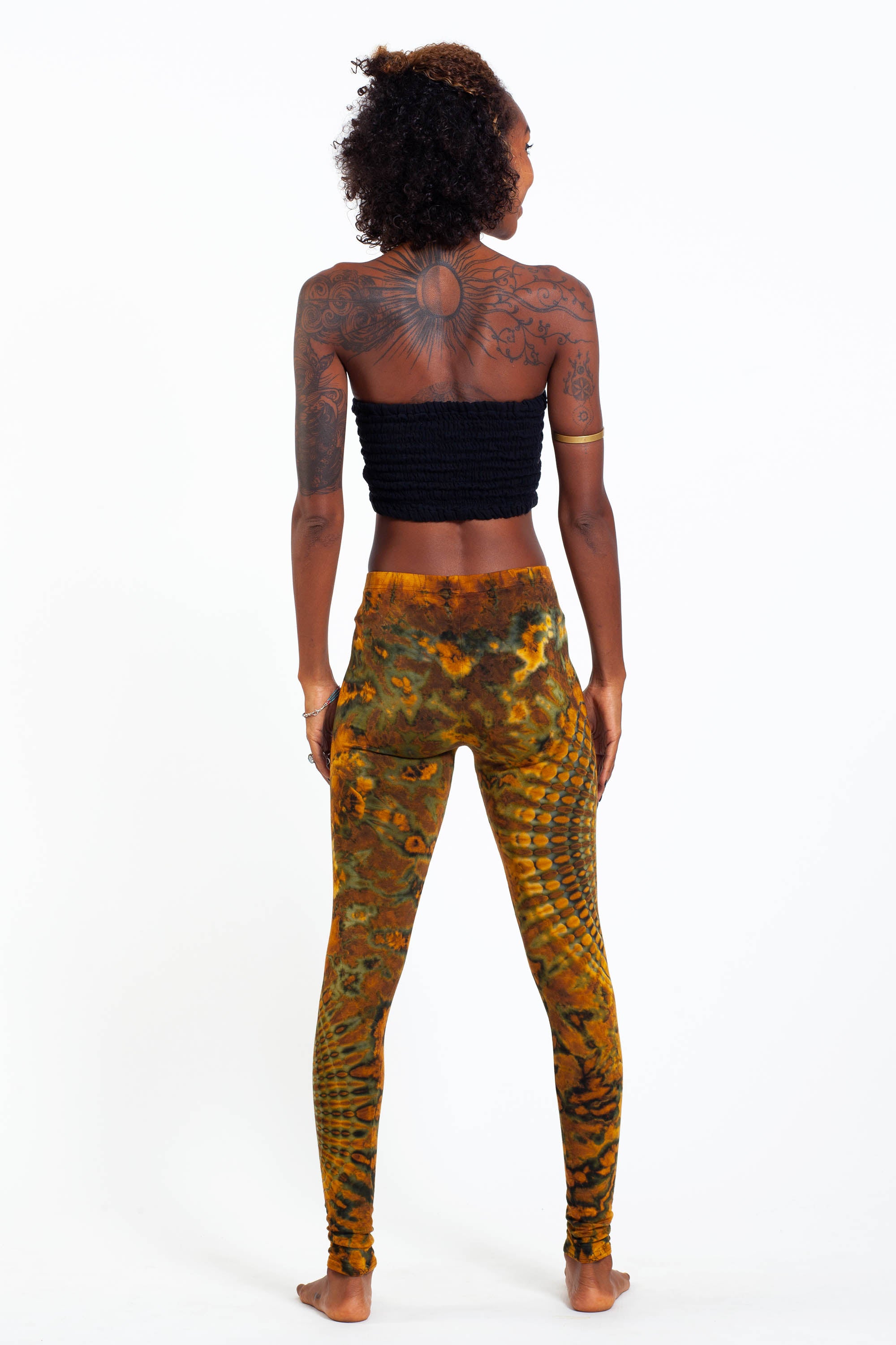 Oval Swirls Tie Dye Cotton Leggings in Yellow Gold