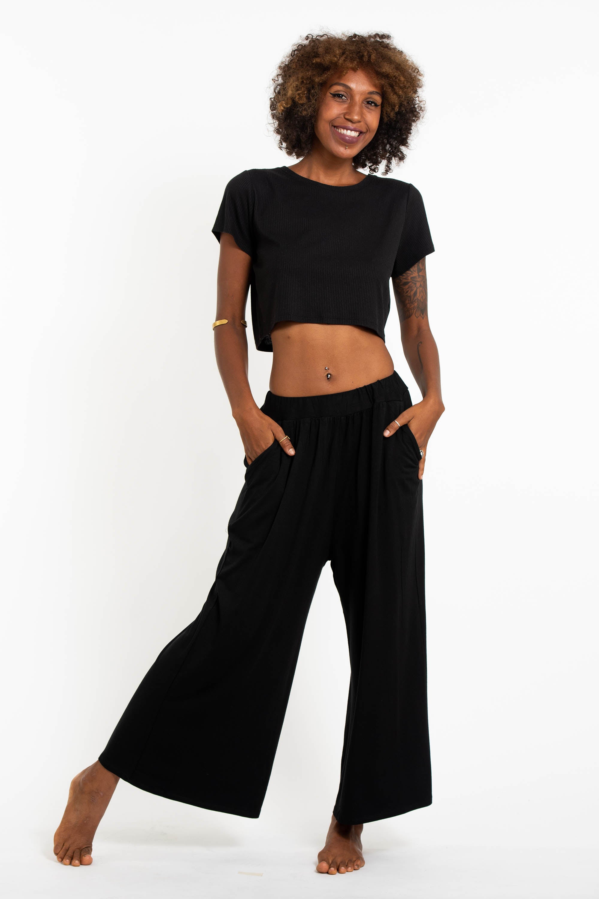 Soft Flex Wide Leg Pants in Solid Black