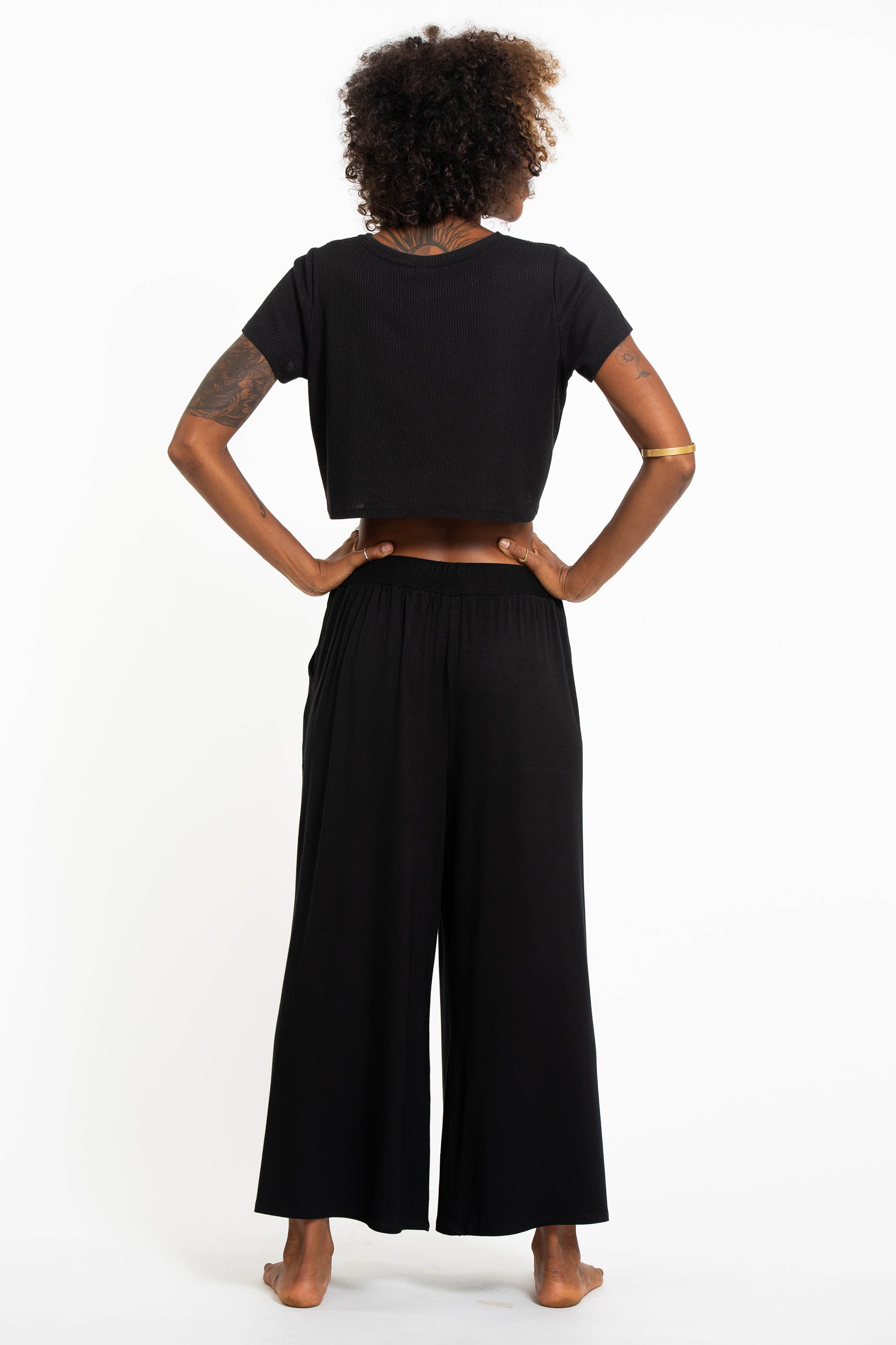 Soft Flex Wide Leg Pants in Solid Black