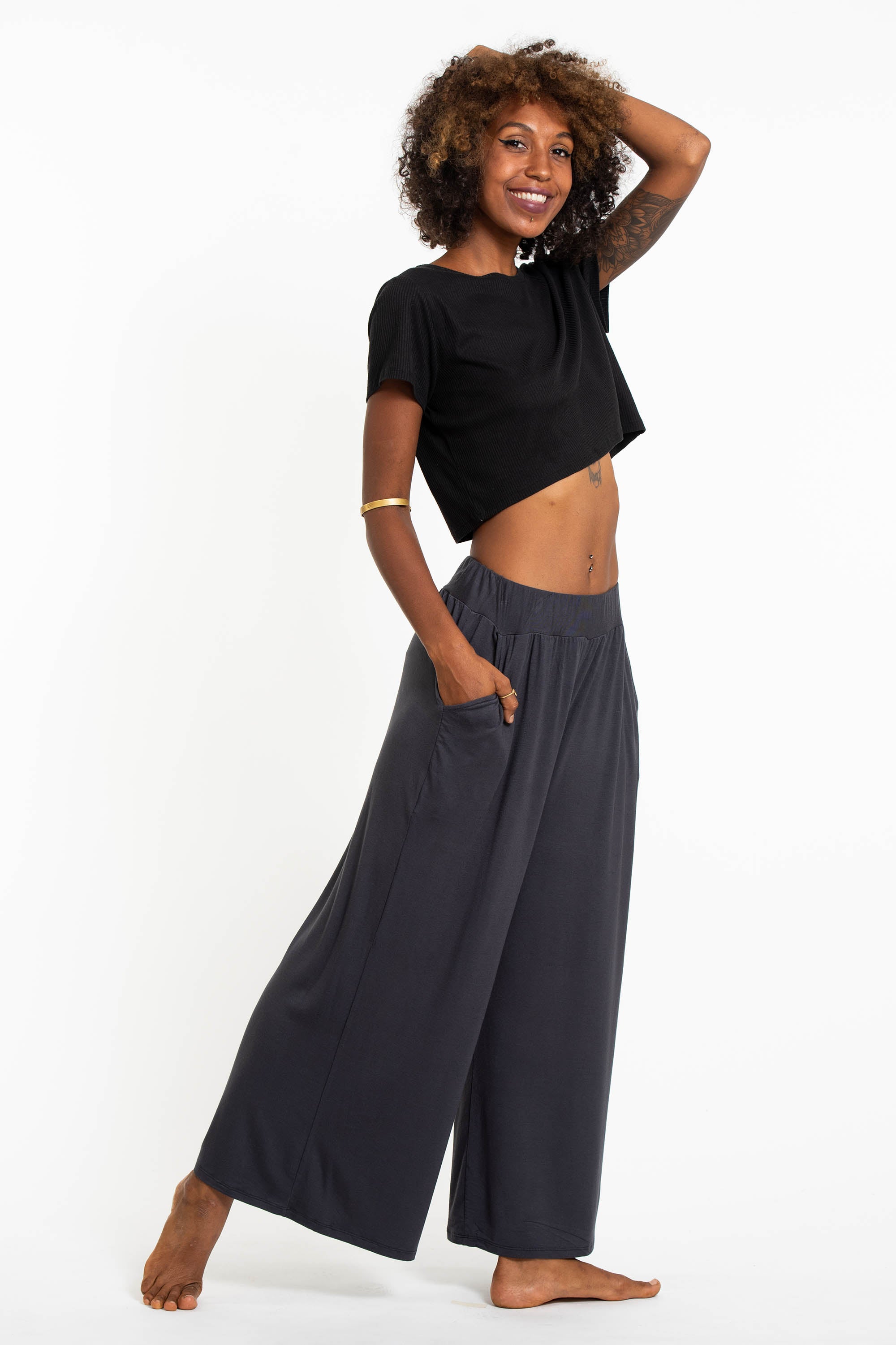 Soft Flex Wide Leg Pants in Solid Gray