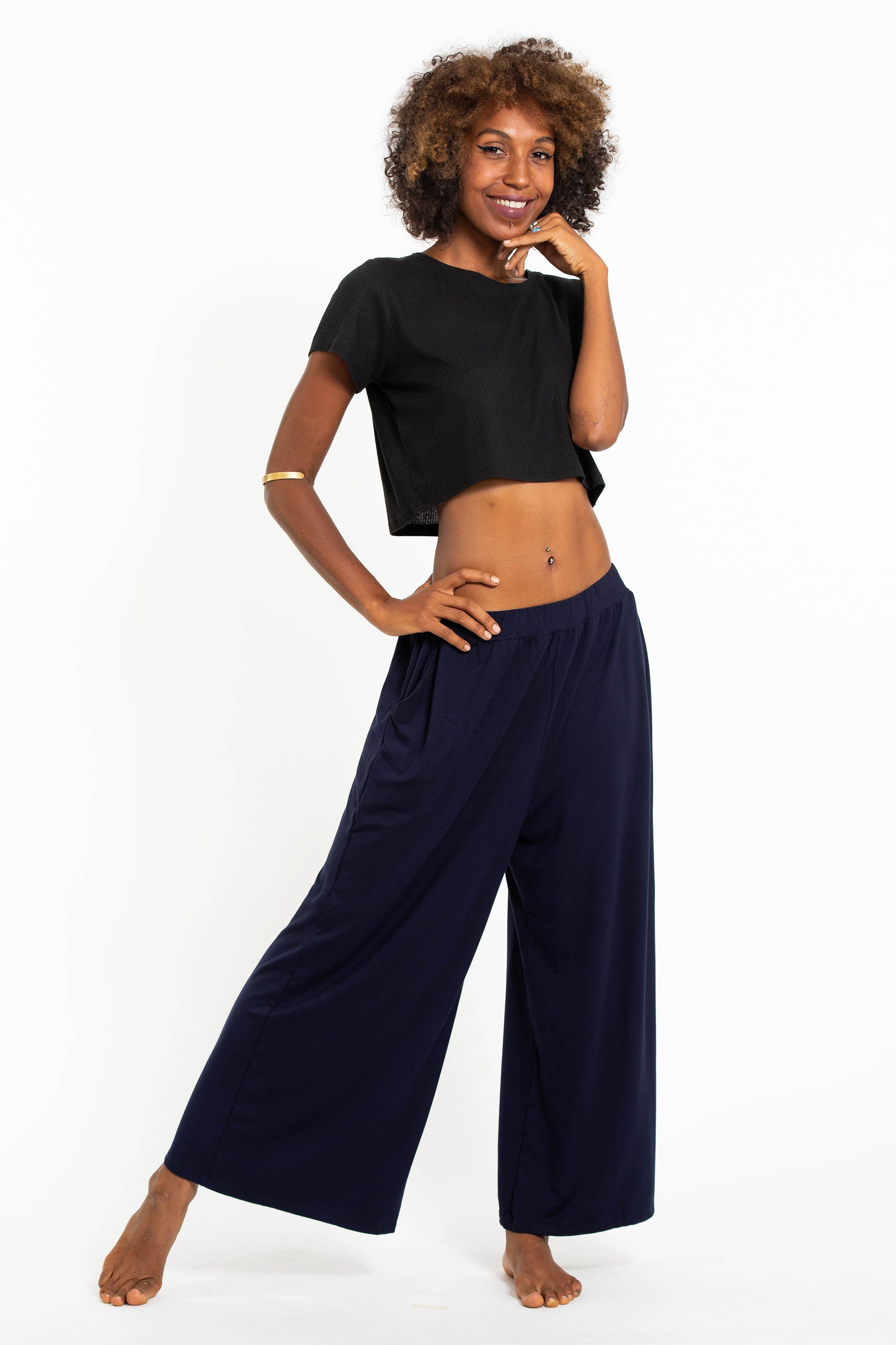 Soft Flex Wide Leg Pants in Solid Navy