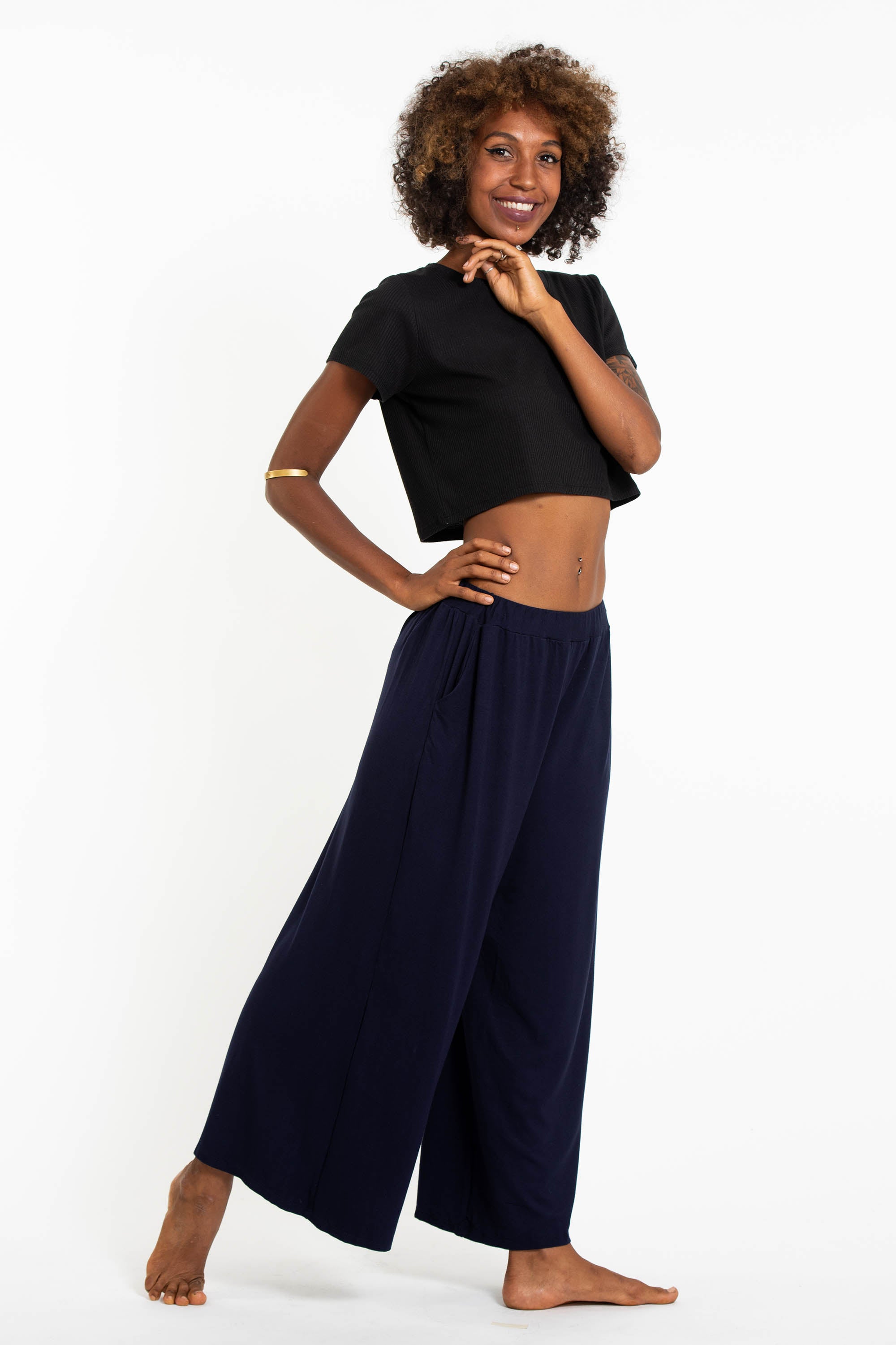 Soft Flex Wide Leg Pants in Solid Navy