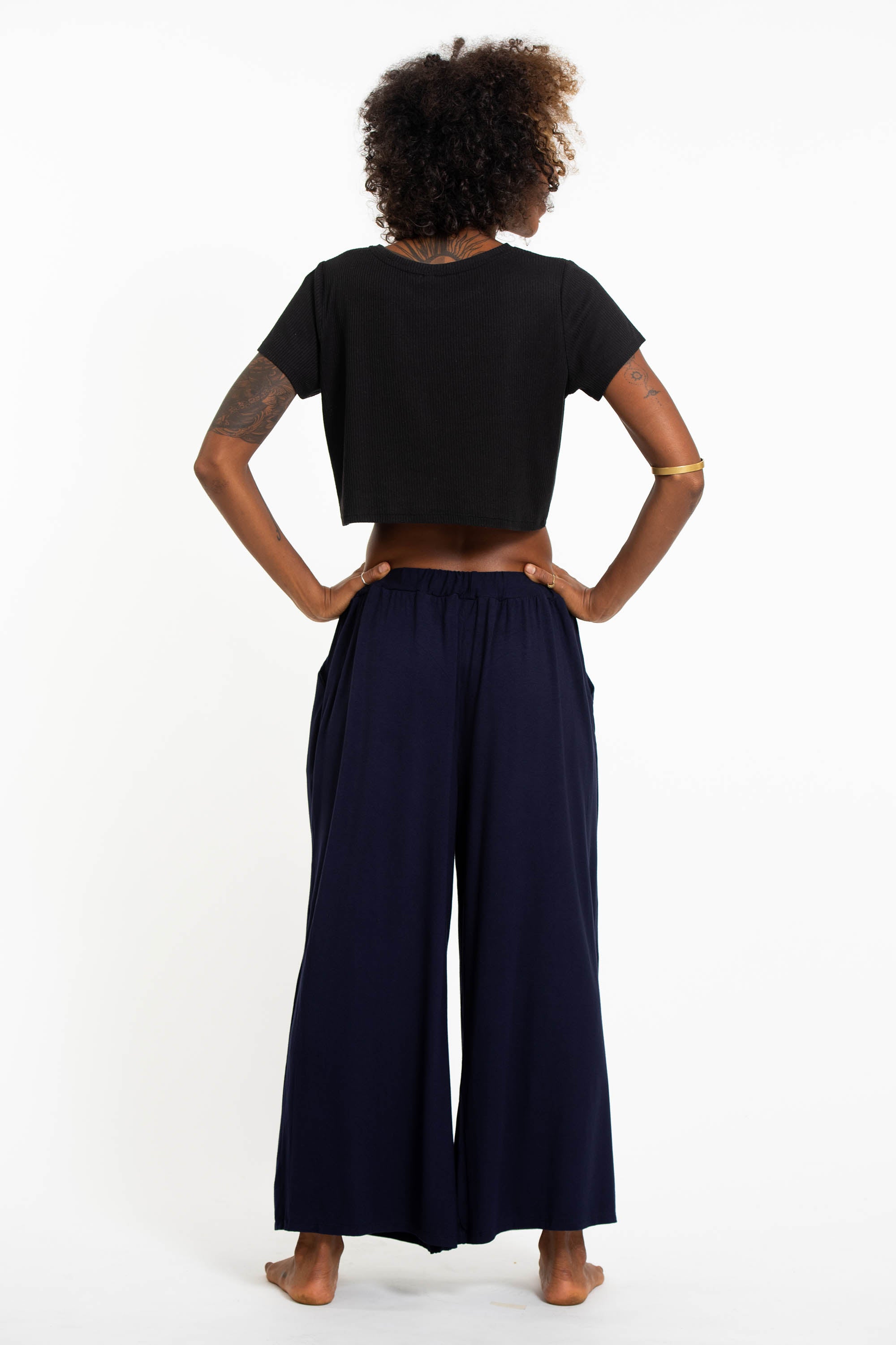 Soft Flex Wide Leg Pants in Solid Navy