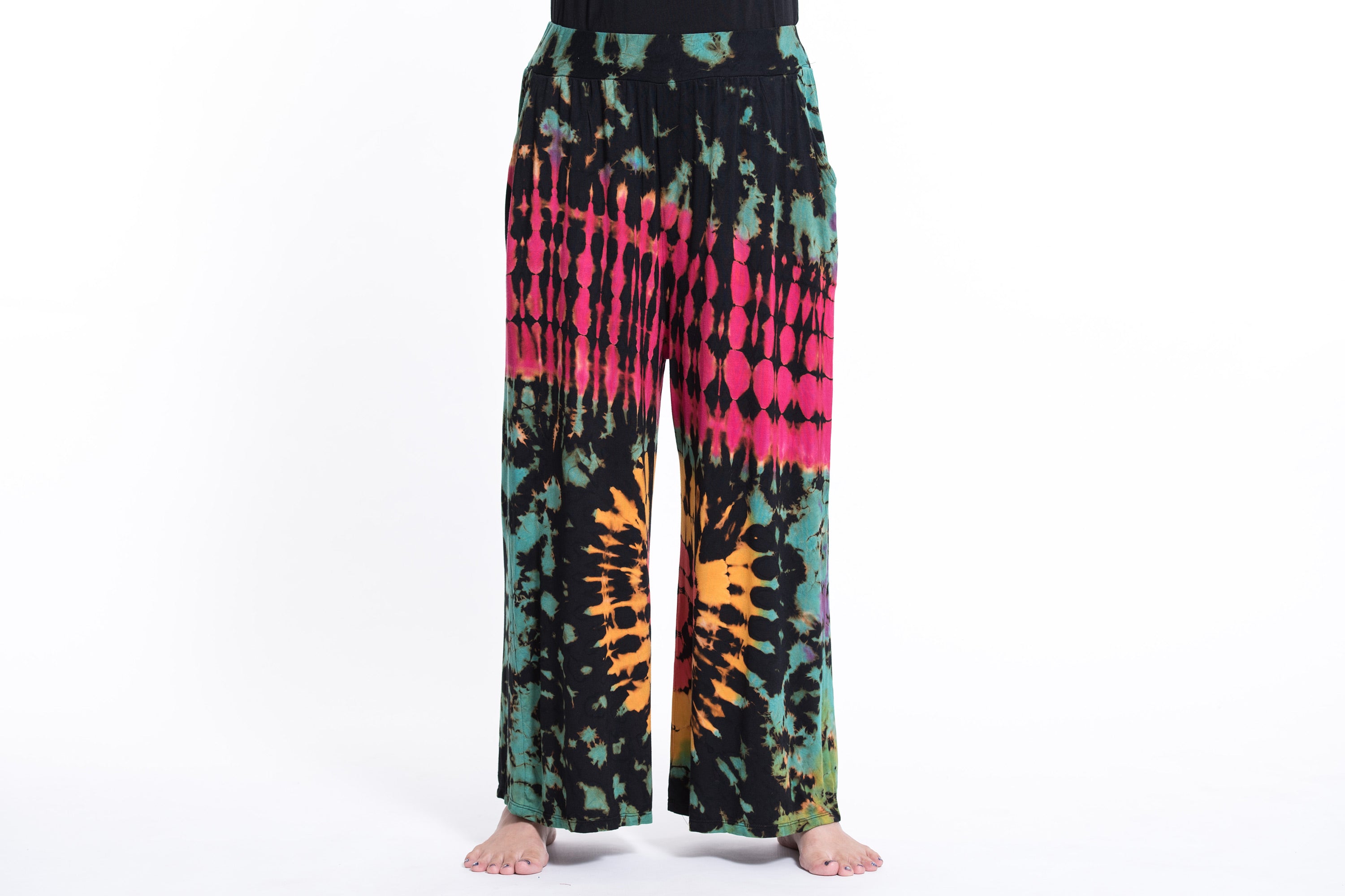 Soft Flex Tie Dye Wide Leg Pants in Black Pink