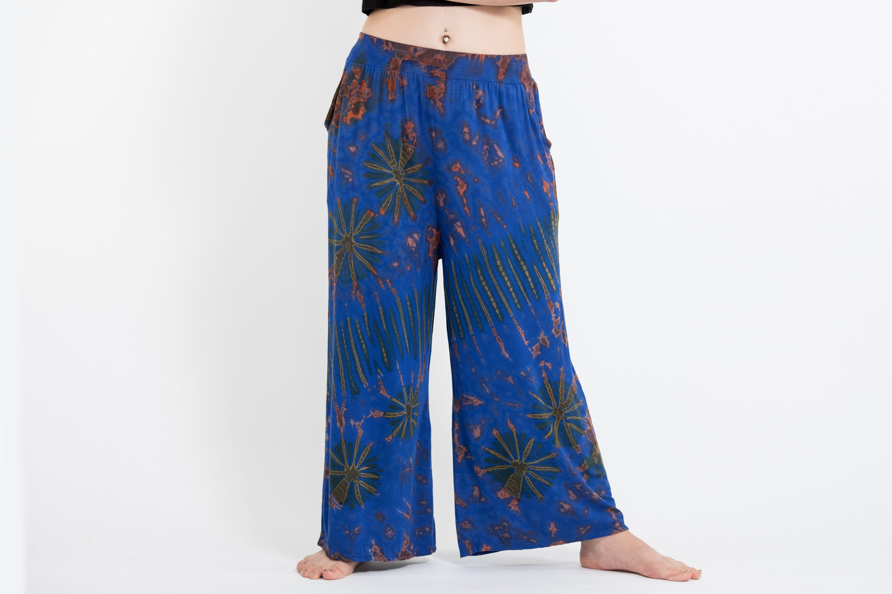 Soft Flex Tie Dye Wide Leg Pants in Classic Blue