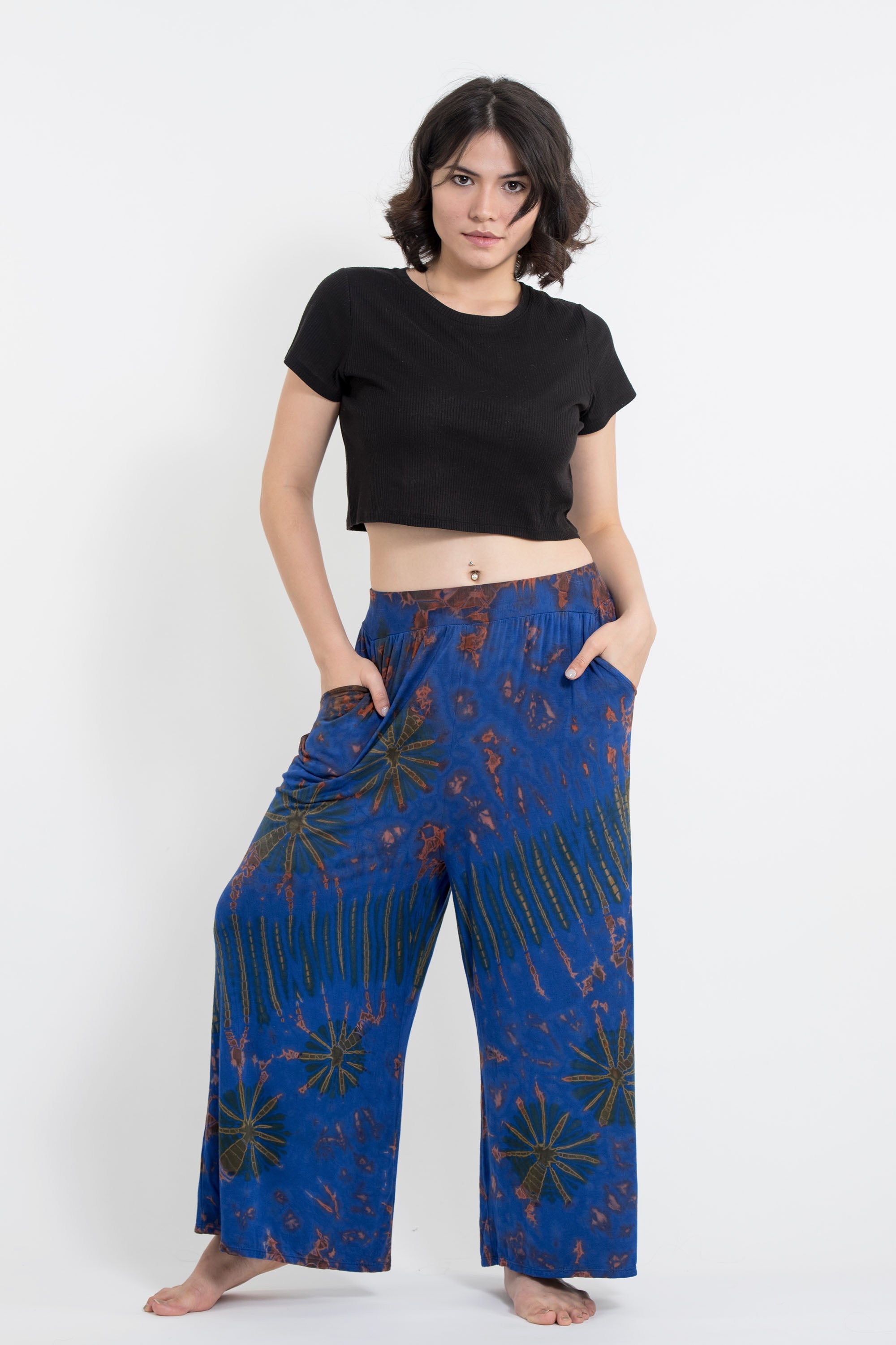 Soft Flex Tie Dye Wide Leg Pants in Classic Blue