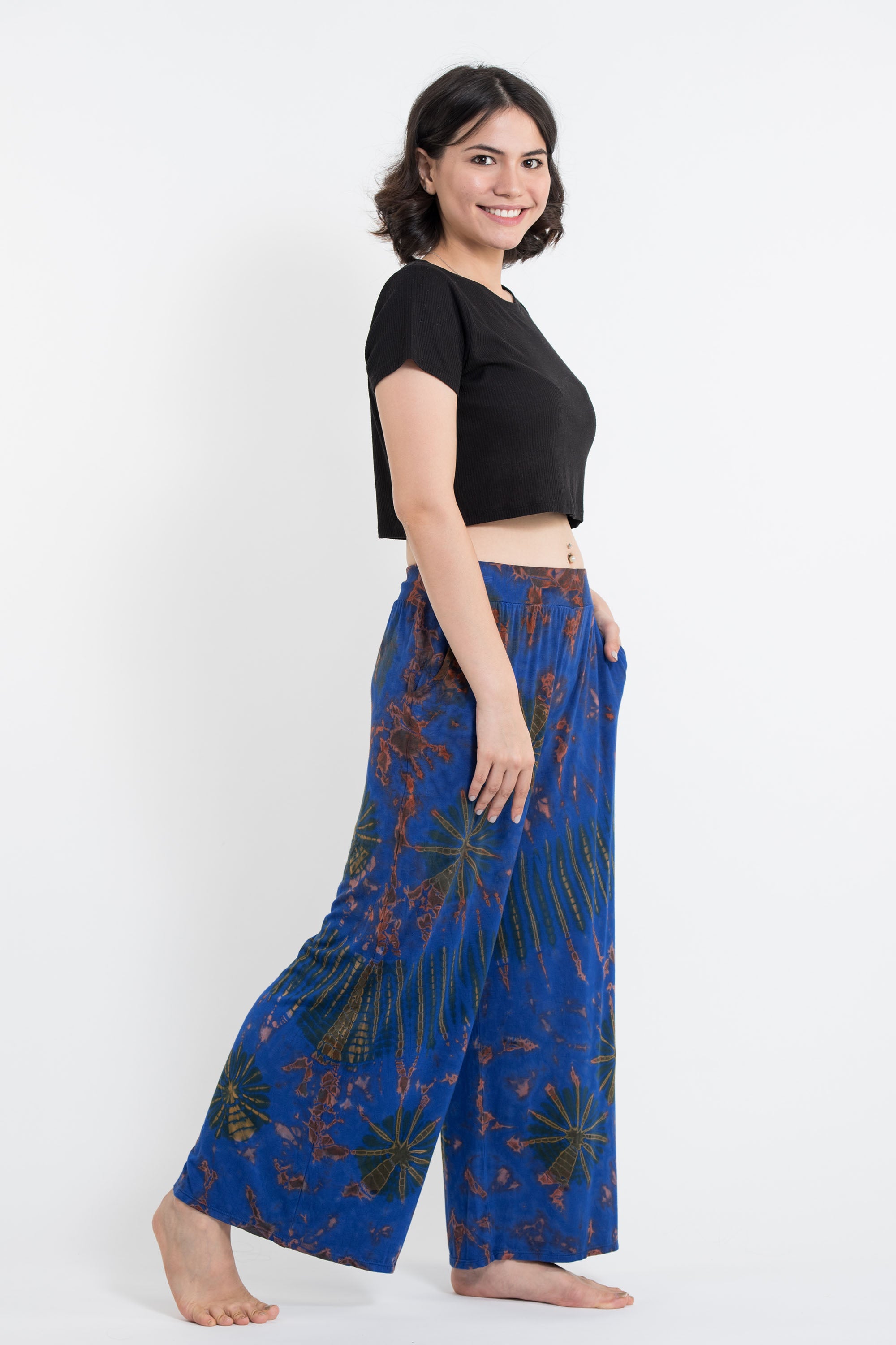 Soft Flex Tie Dye Wide Leg Pants in Classic Blue