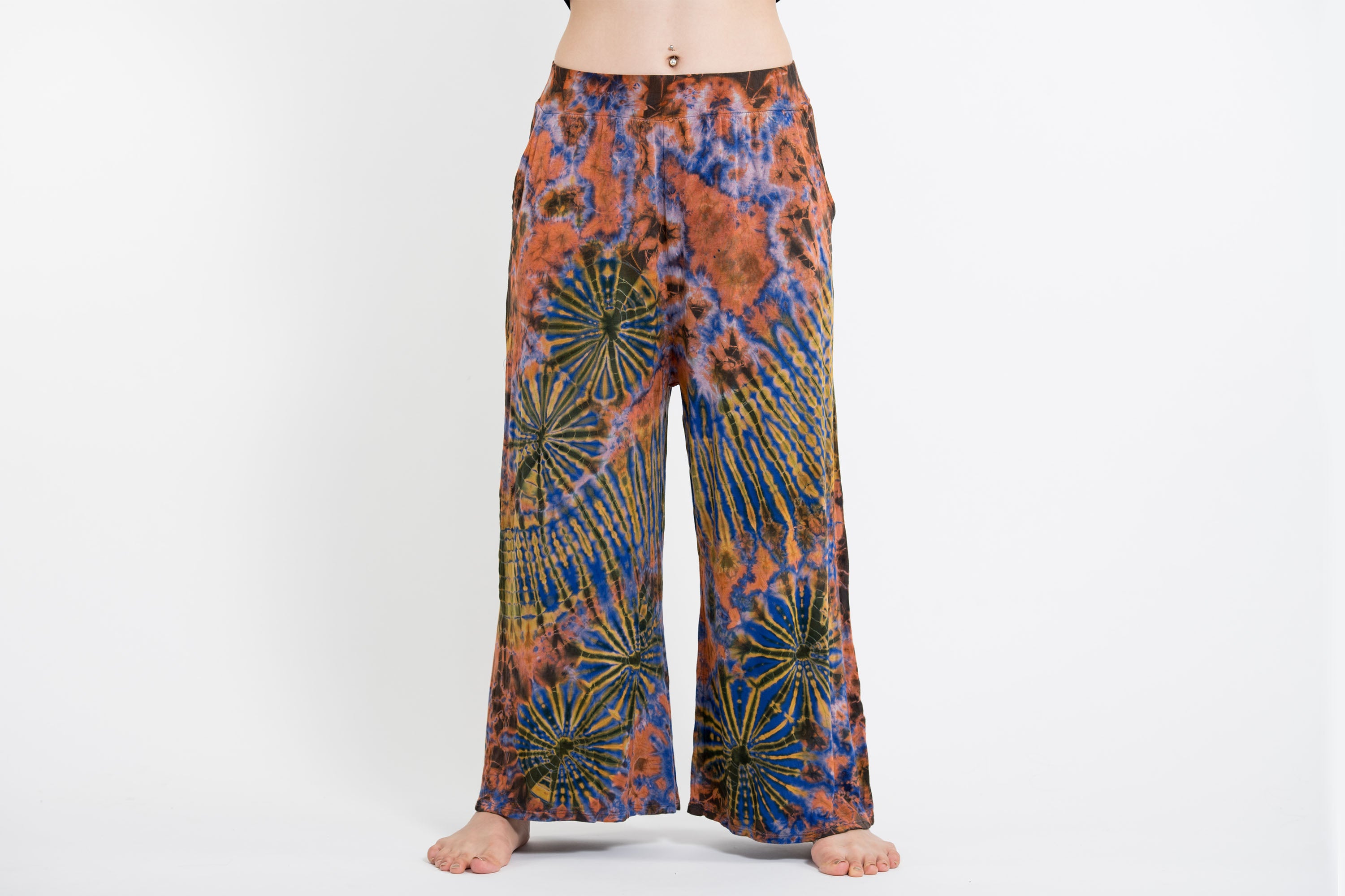 Soft Flex Tie Dye Wide Leg Pants in Orange Yellow