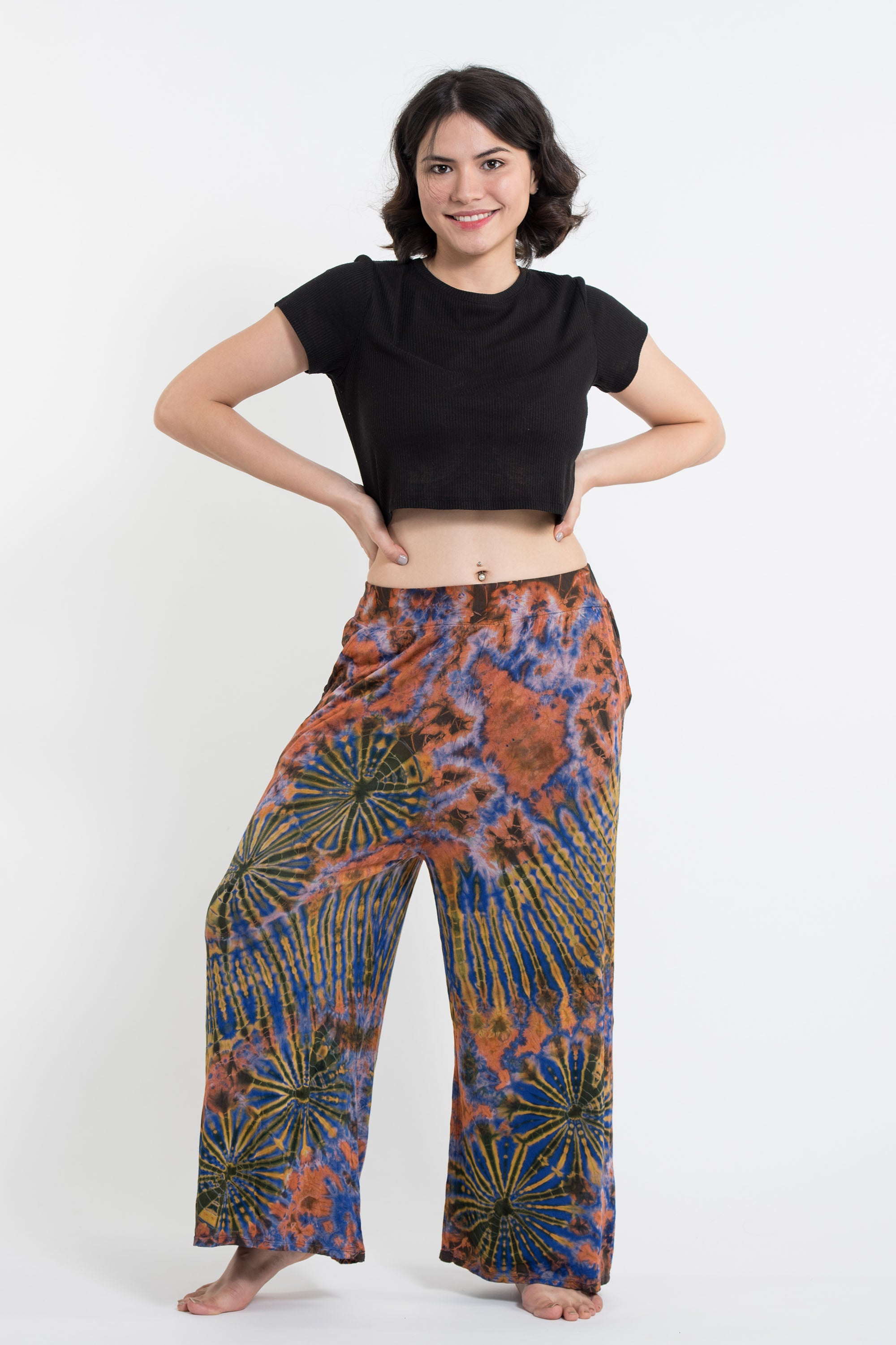 Soft Flex Tie Dye Wide Leg Pants in Orange Yellow
