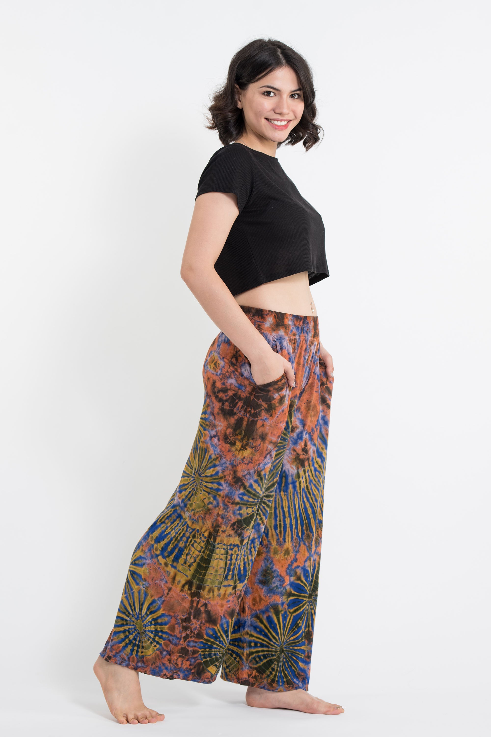 Soft Flex Tie Dye Wide Leg Pants in Orange Yellow