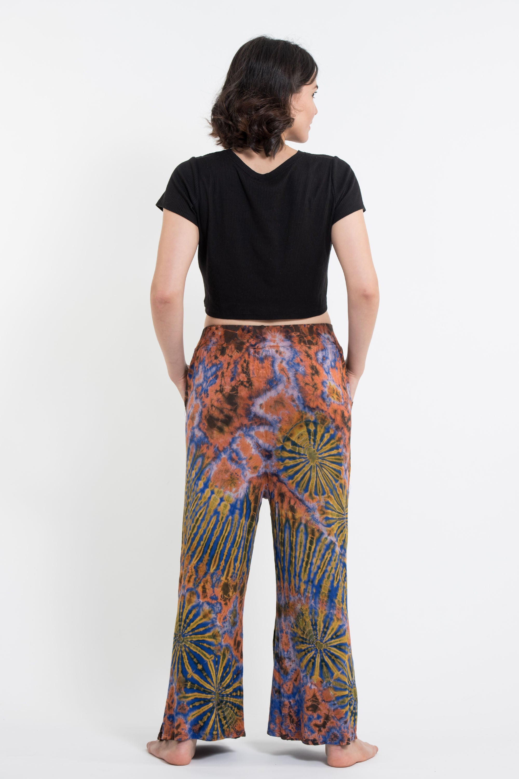 Soft Flex Tie Dye Wide Leg Pants in Orange Yellow