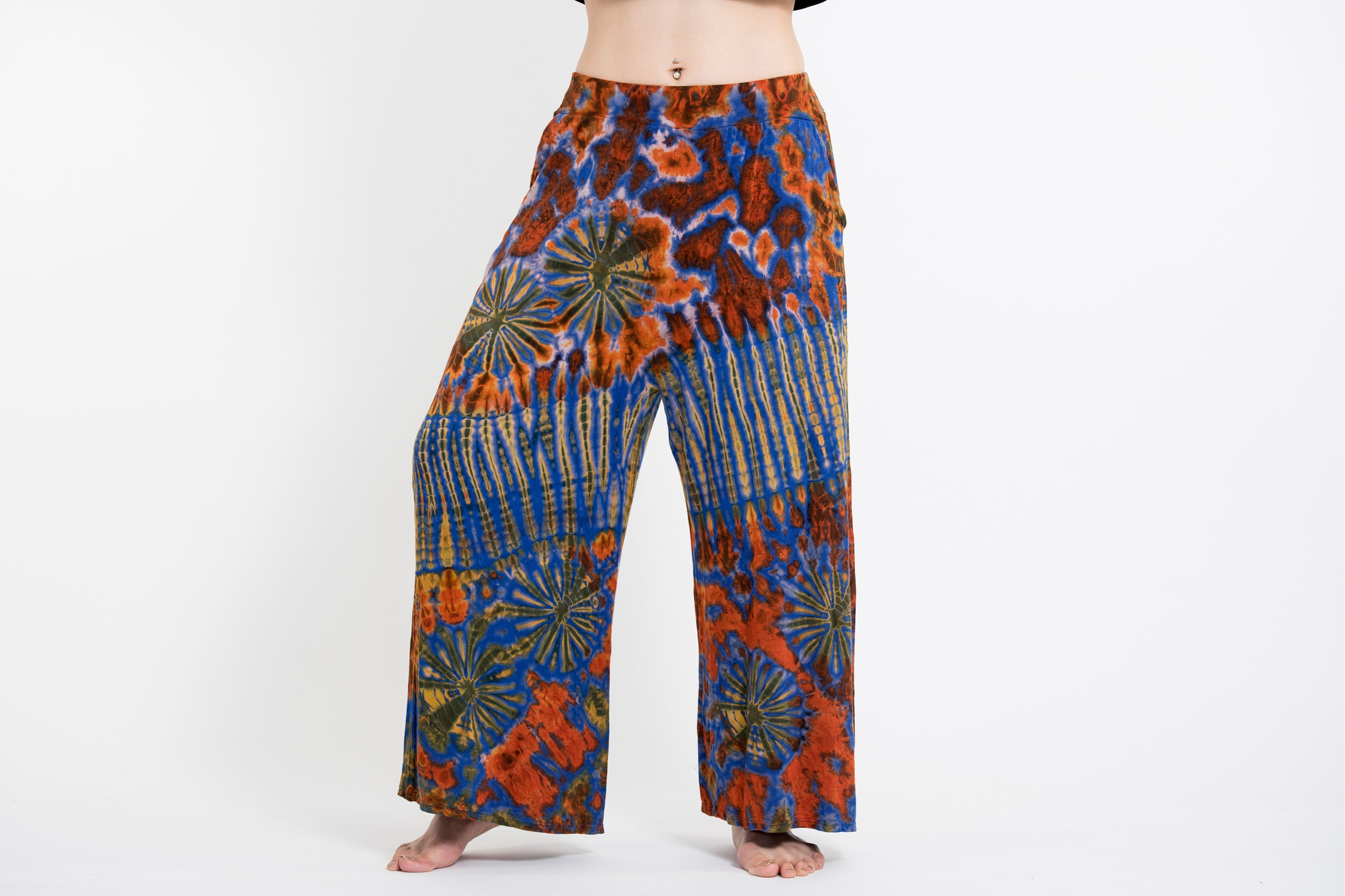 Soft Flex Tie Dye Wide Leg Pants in Rust Blue