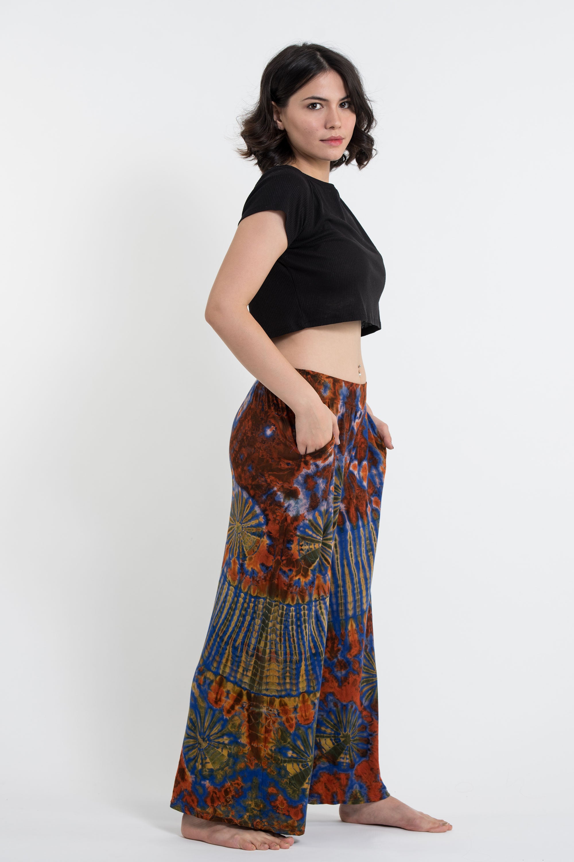 Soft Flex Tie Dye Wide Leg Pants in Rust Blue