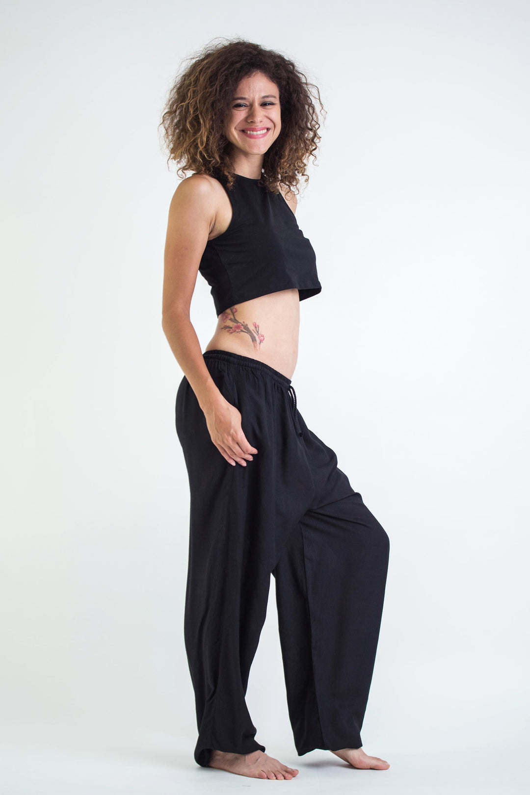 Solid Color Drawstring Women’s Yoga Massage Pants in Black – Harem Pants