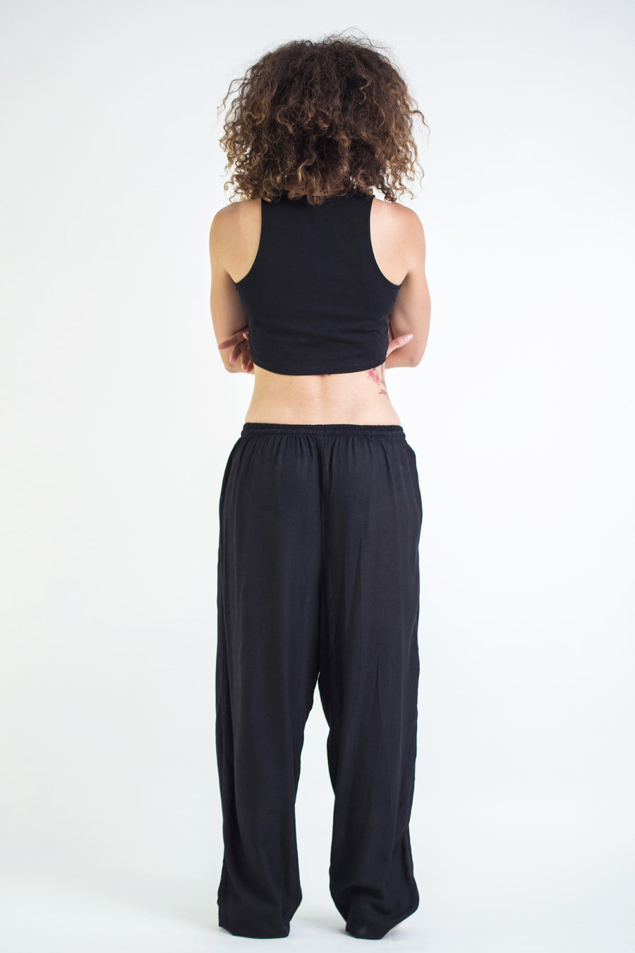 Solid Color Drawstring Women’s Yoga Massage Pants in Black – Harem Pants