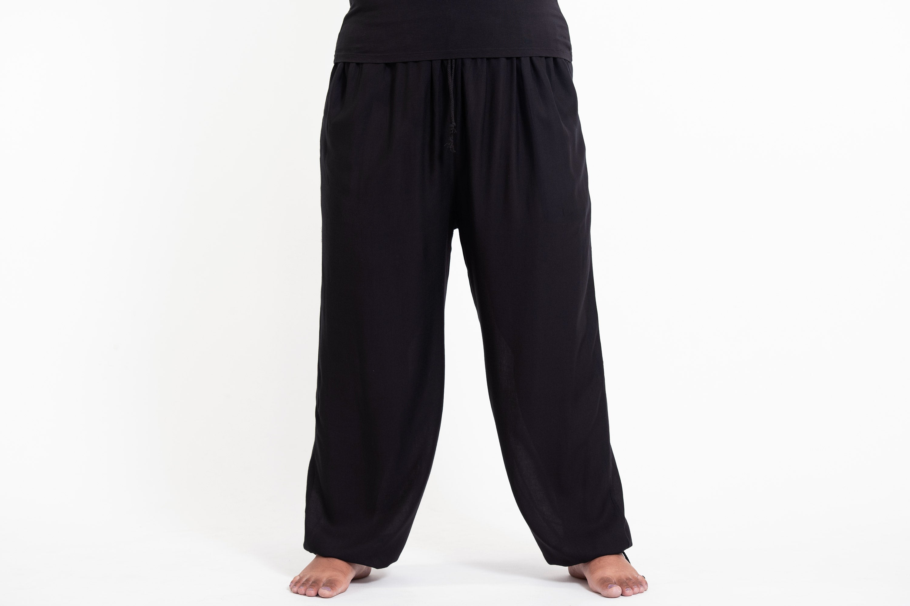 Plus Size Solid Color Drawstring Women's Yoga Massage Pants in Black