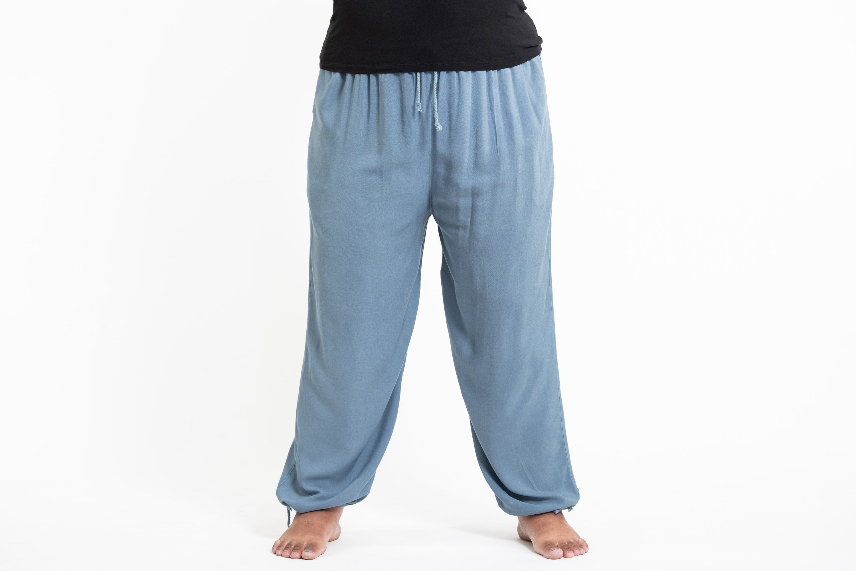 Plus Size Solid Color Drawstring Women's Yoga Massage Pants in Blue Gray