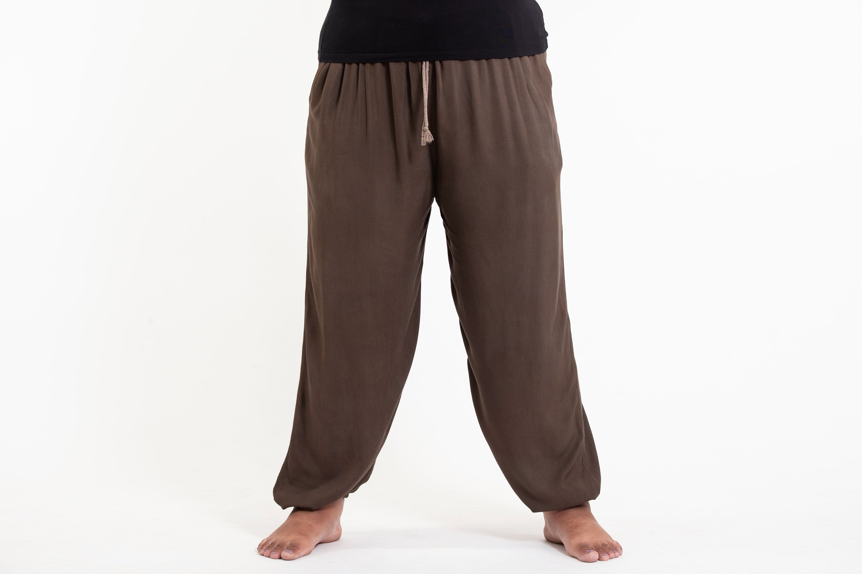Plus Size Solid Color Drawstring Women's Yoga Massage Pants in Brown