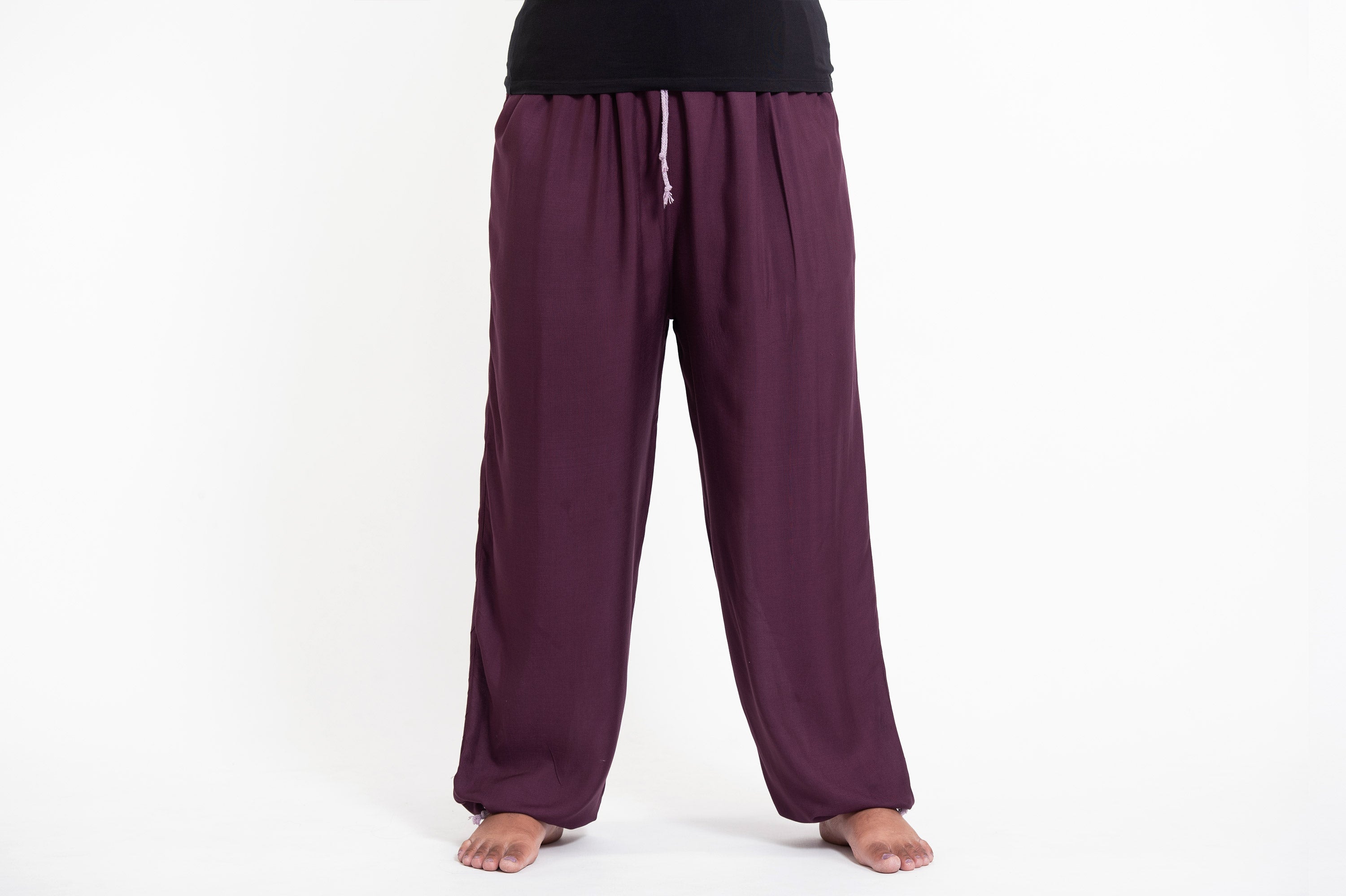 Plus Size Solid Color Drawstring Women's Yoga Massage Pants in Dark Purple