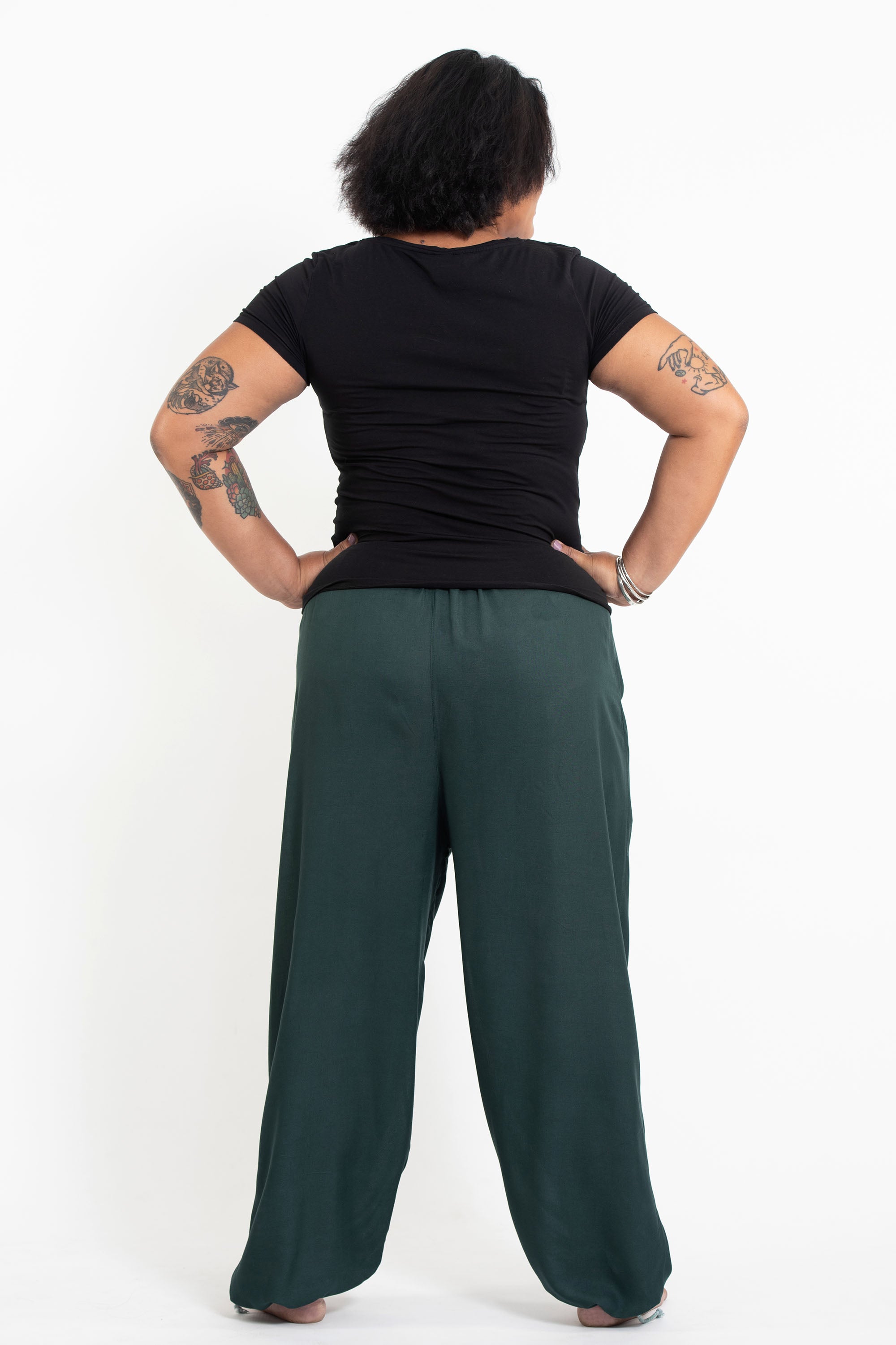 Plus Size Solid Color Drawstring Women's Yoga Massage Pants in Dark Teal