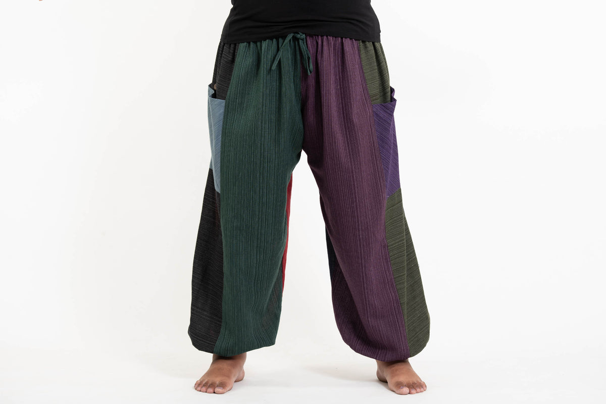 Plus Size Women's Drawstring Patchwork Pinstripes Cotton Pants – Harem ...