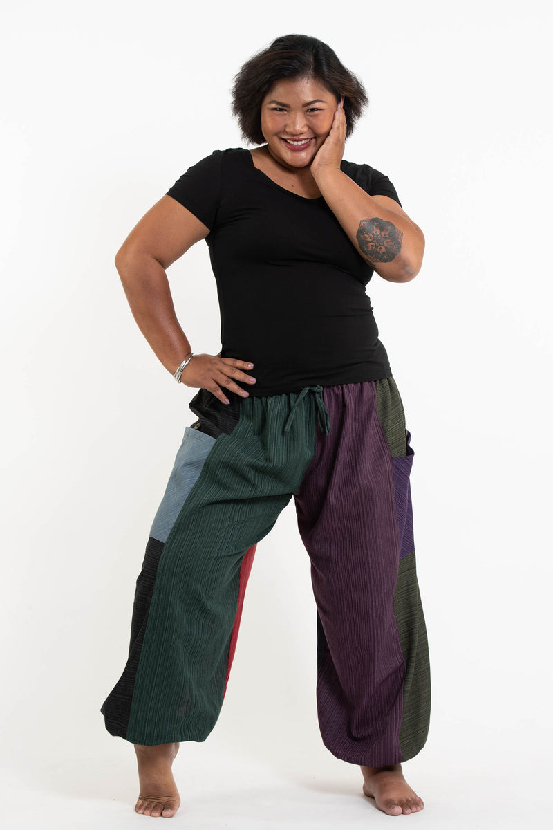 Plus Size Women's Drawstring Patchwork Pinstripes Cotton Pants – Harem ...