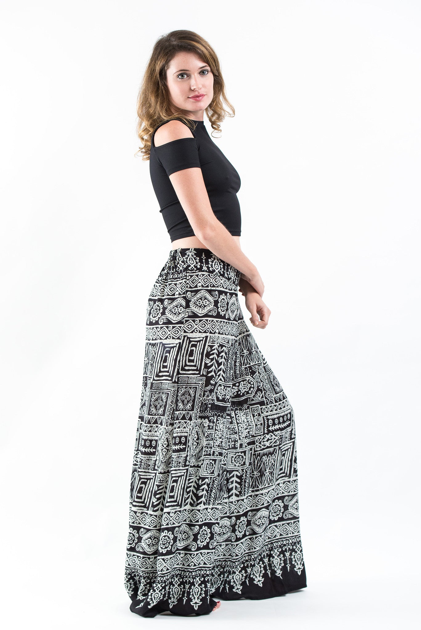 Tribal Prints Palazzo Style Harem Pants in Black