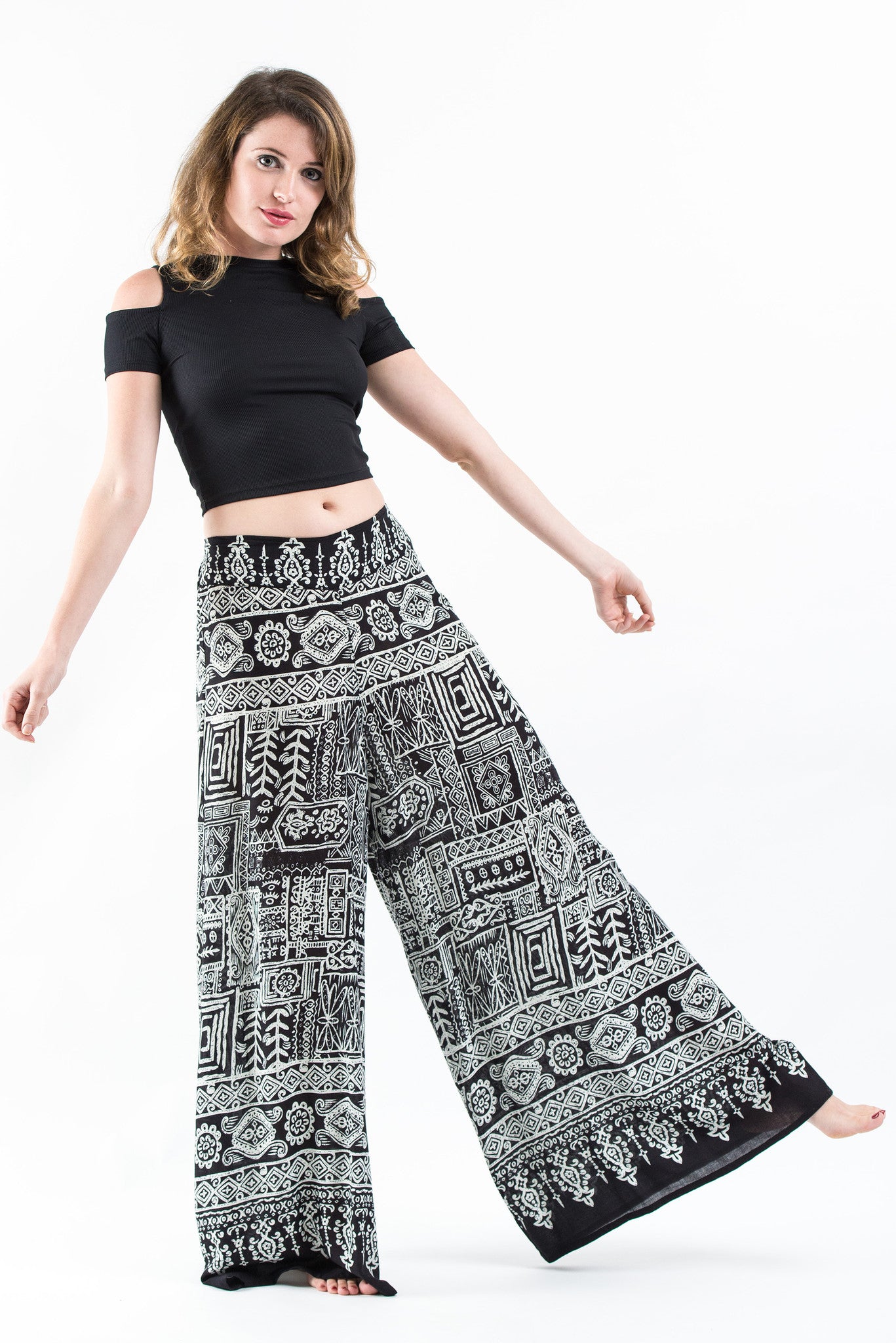 Tribal Prints Palazzo Style Harem Pants in Black