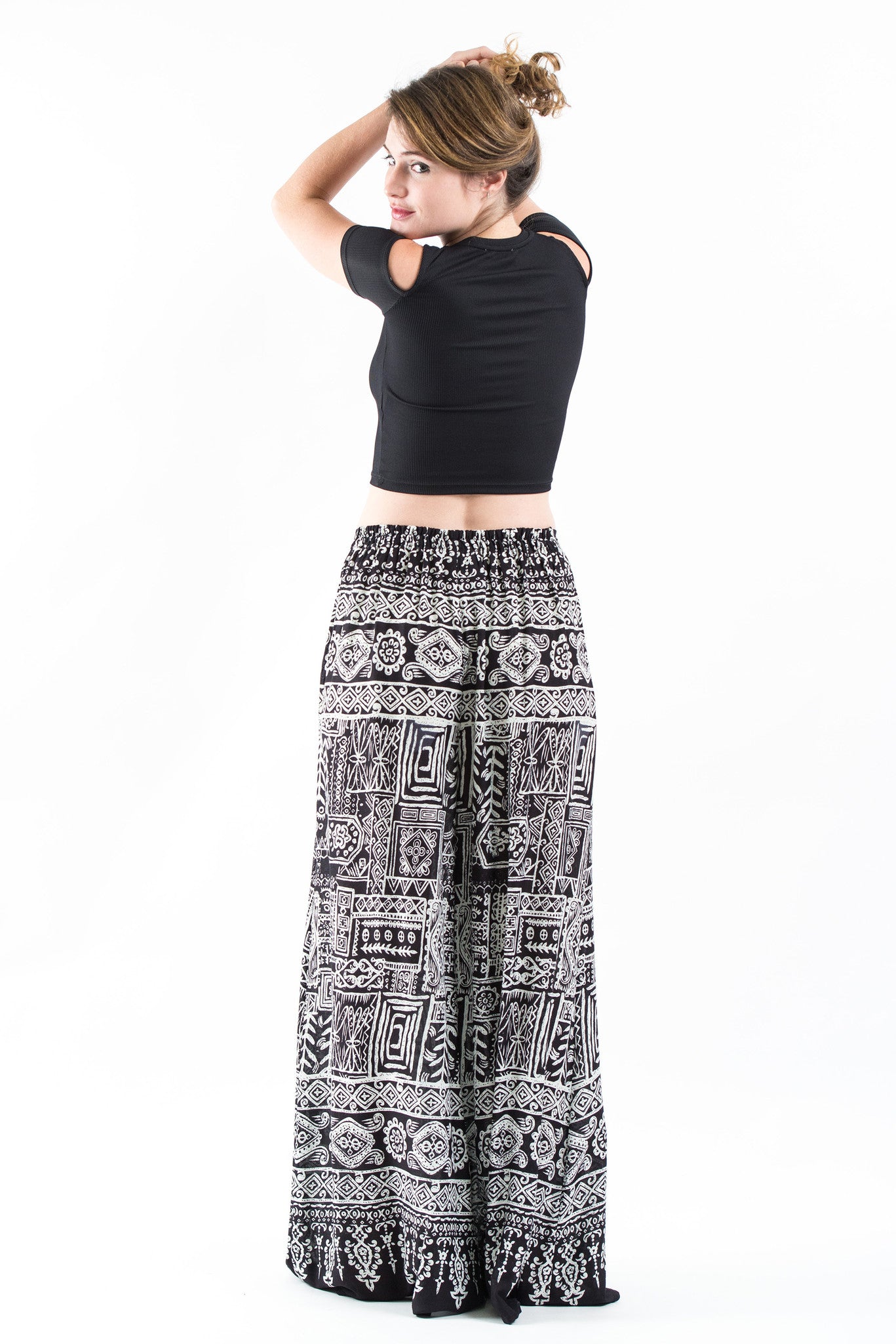 Tribal Prints Palazzo Style Harem Pants in Black