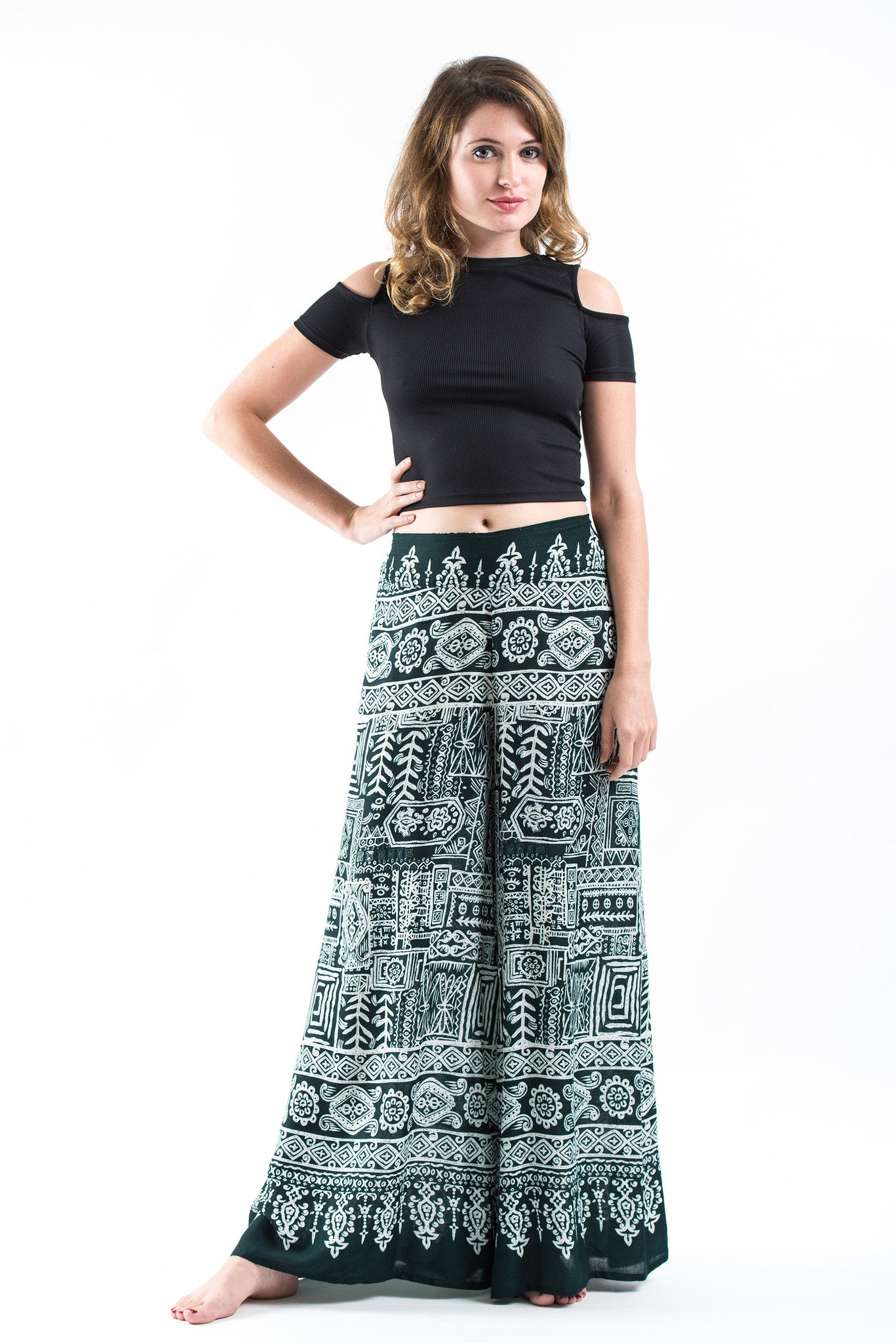 Tribal Prints Palazzo Style Harem Pants in Green