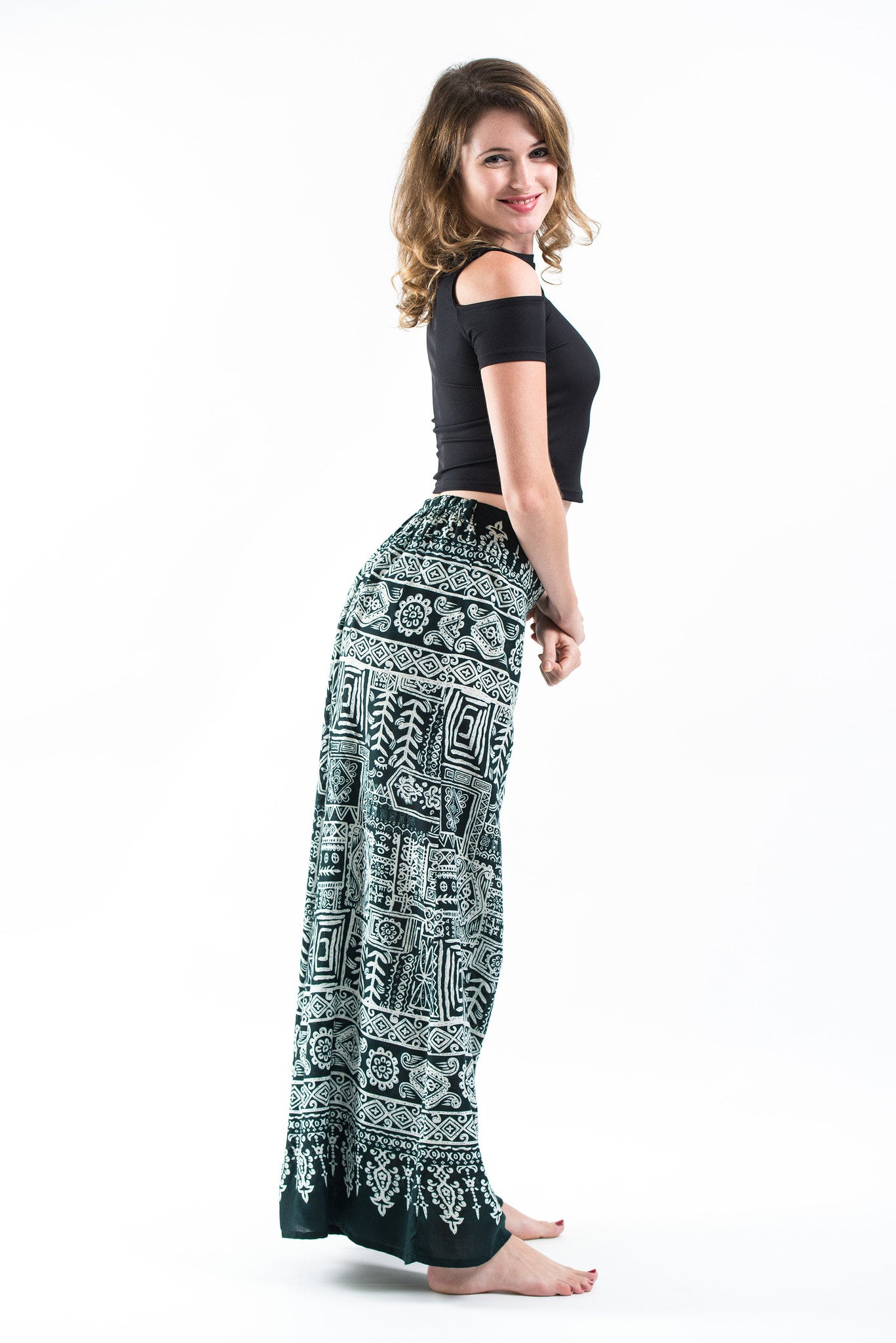 Tribal Prints Palazzo Style Harem Pants in Green