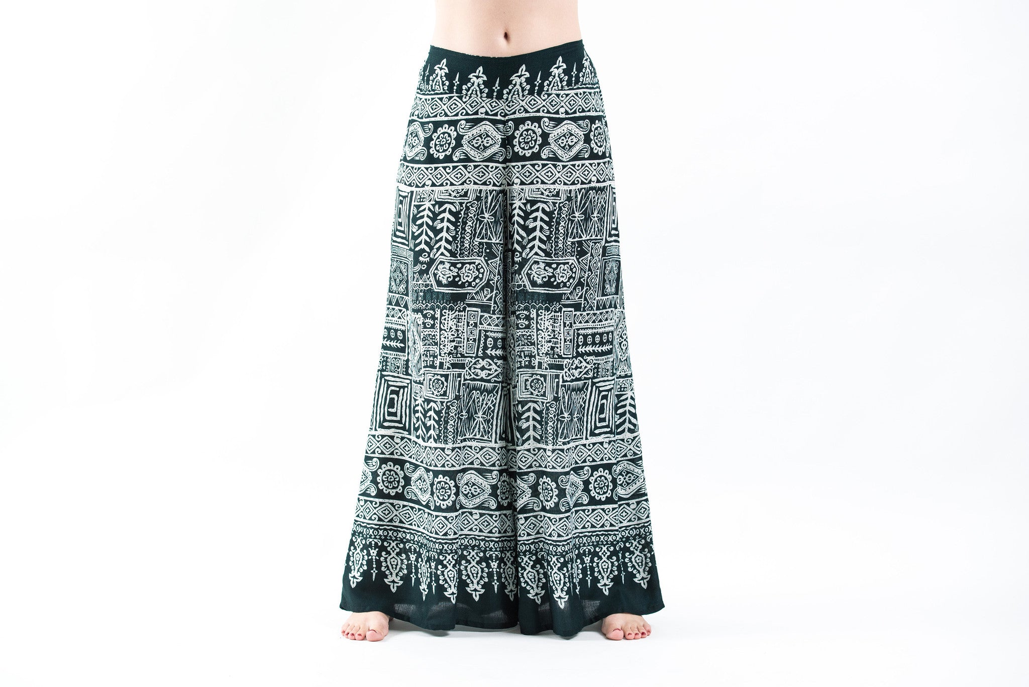 Tribal Prints Palazzo Style Harem Pants in Green