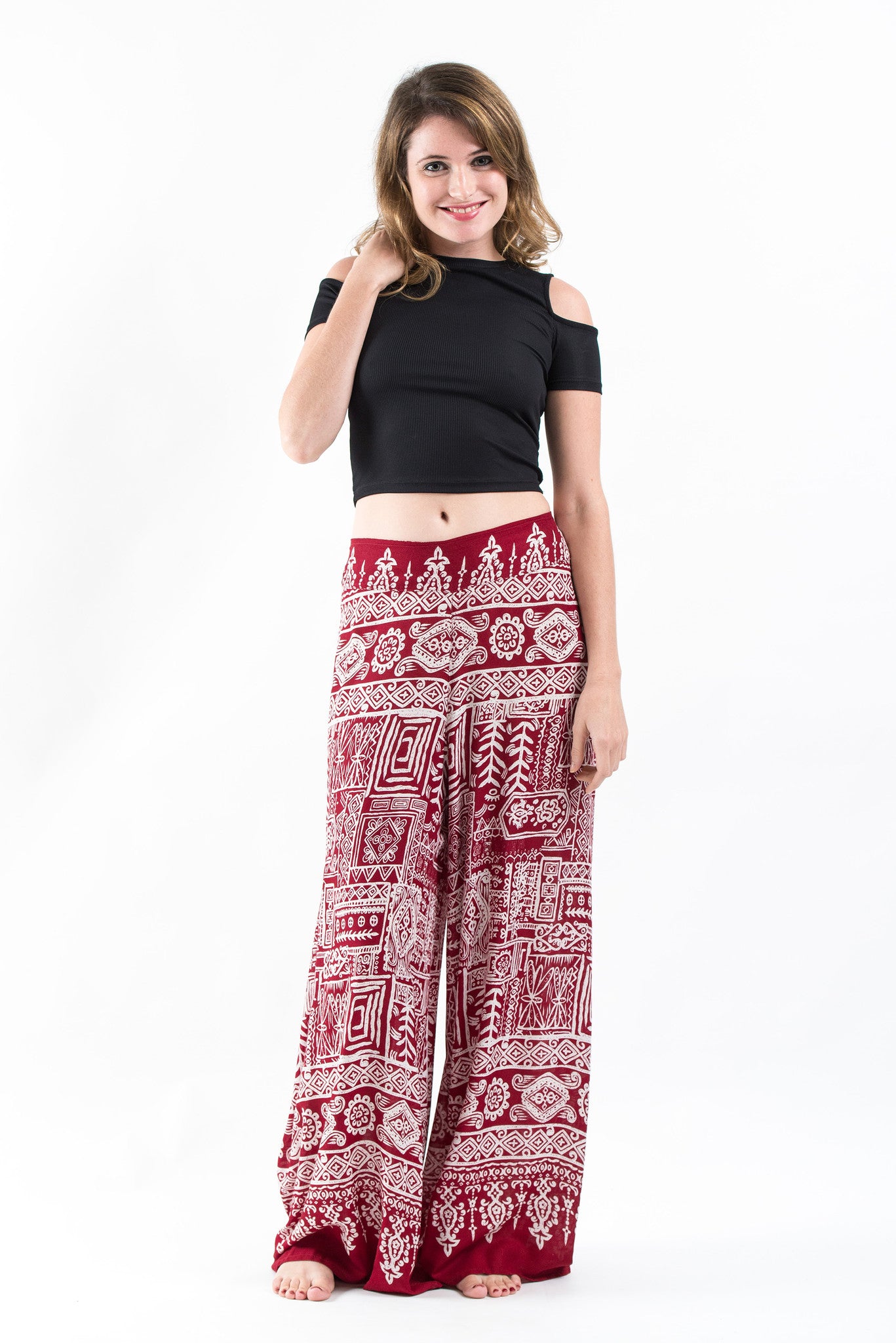 Tribal Prints Palazzo Style Harem Pants in Red