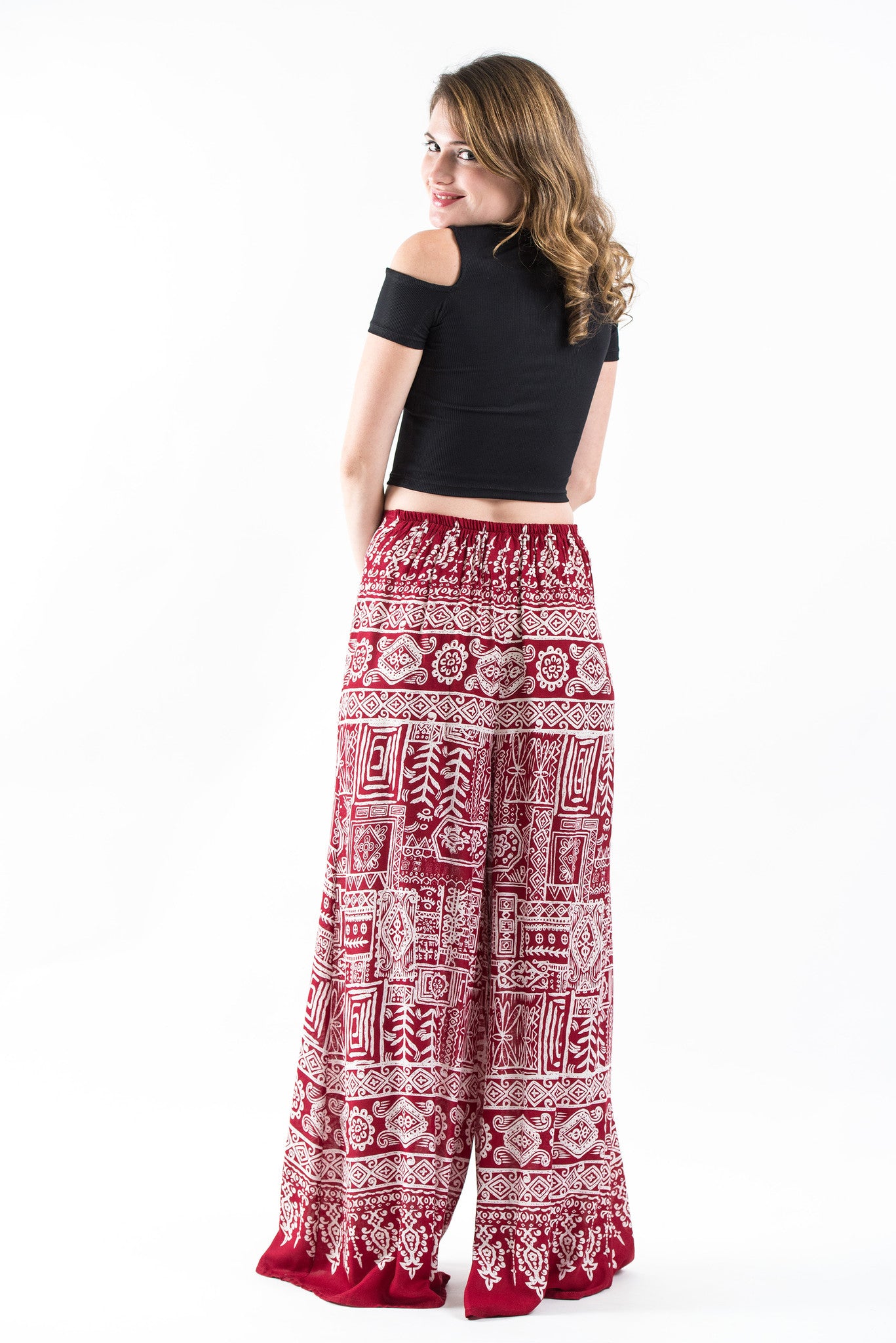 Tribal Prints Palazzo Style Harem Pants in Red