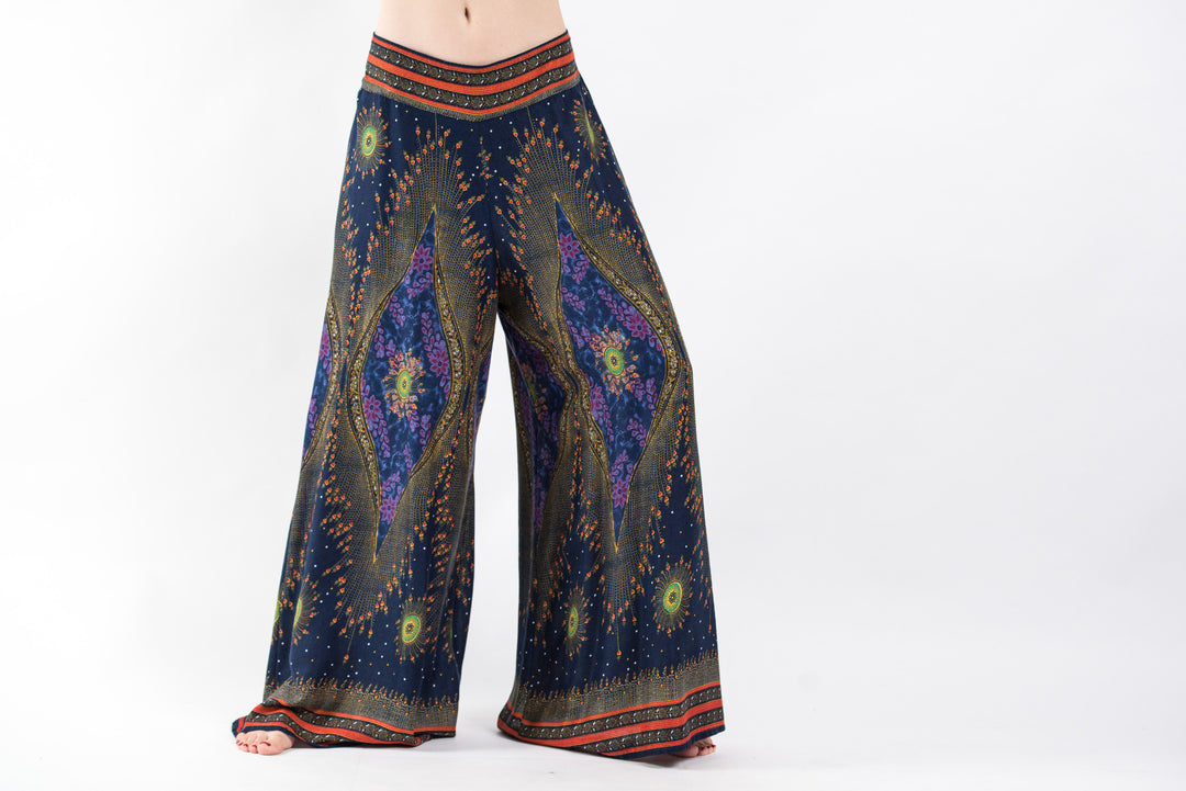 Peacock Eyes Palazzo Style Harem Pants in Navy