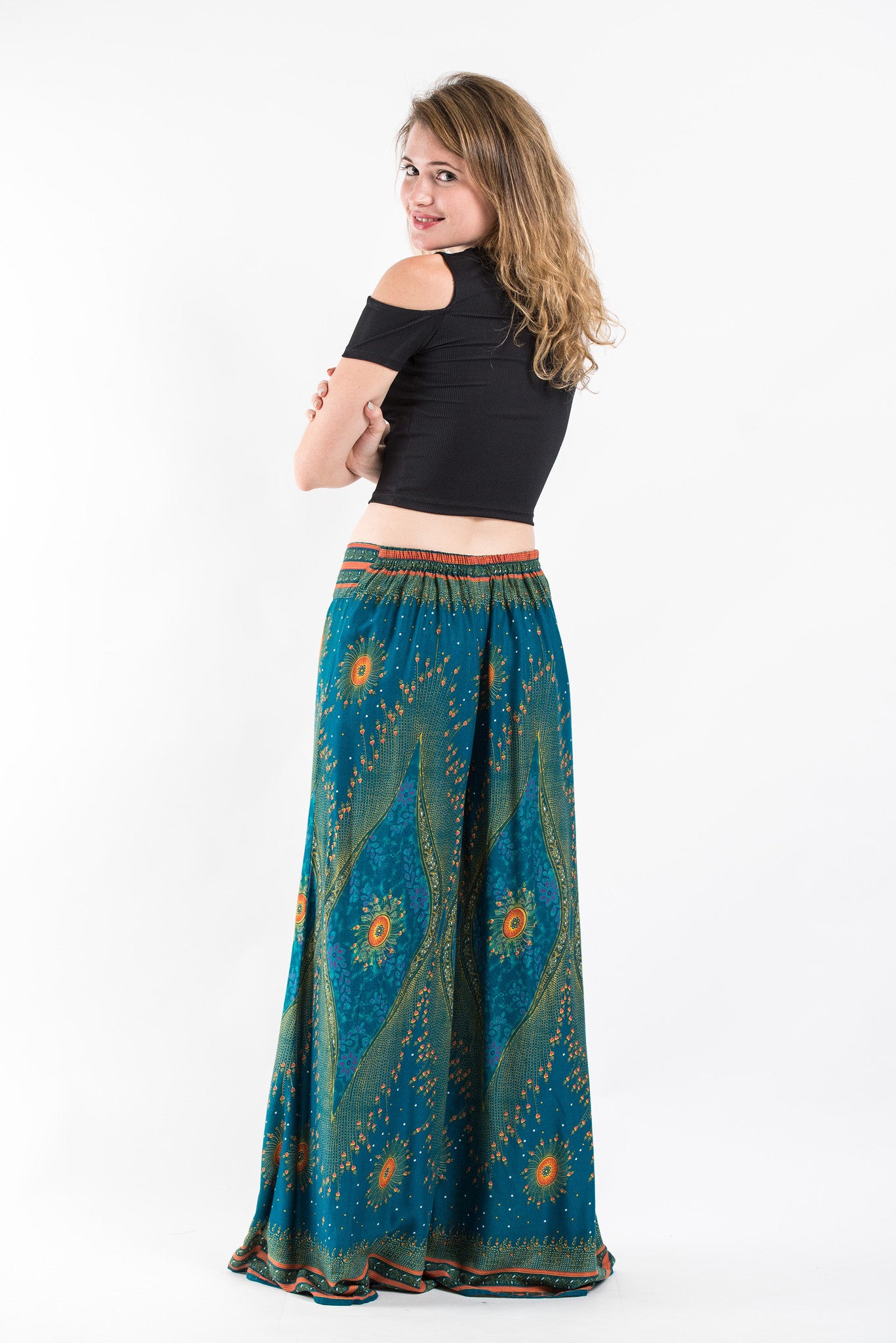 Peacock Eyes Palazzo Style Harem Pants in Turquoise