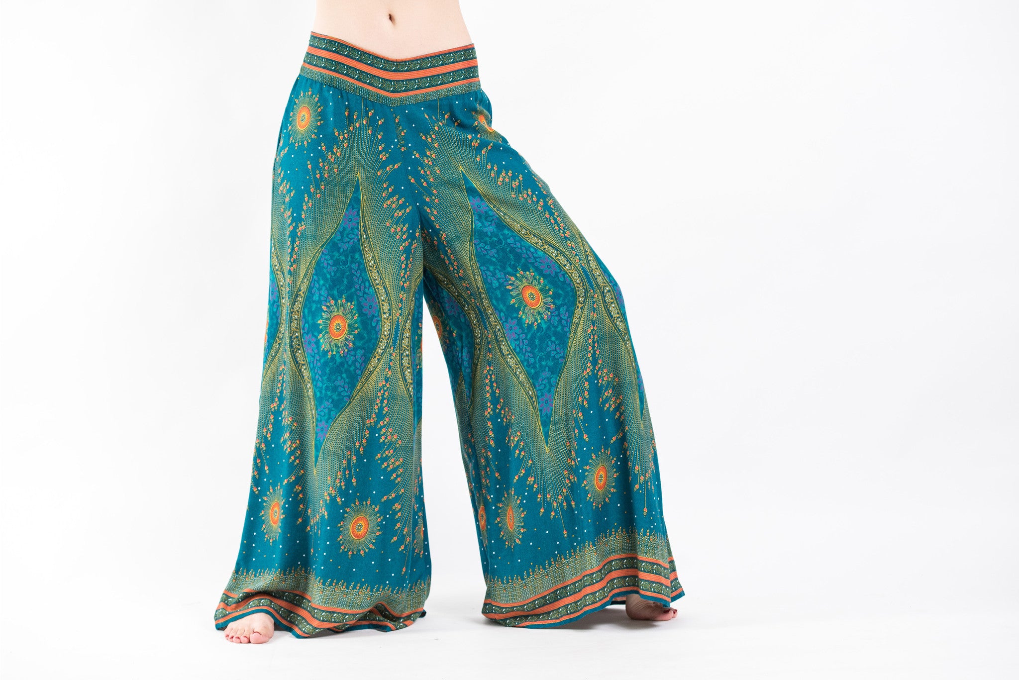 Peacock Eyes Palazzo Style Harem Pants in Turquoise